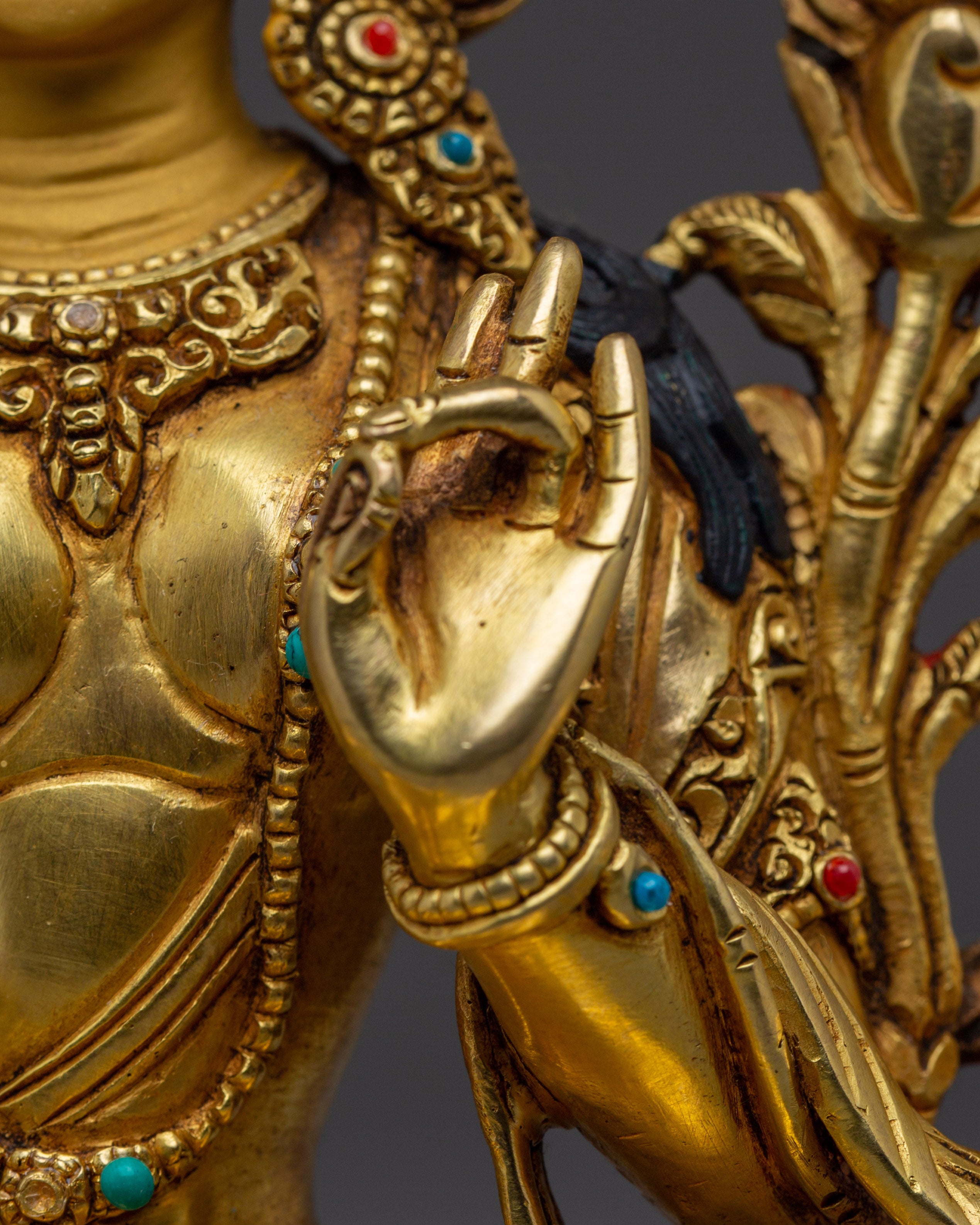 Golden Handmade Green Tara Statue | Shyama Tara - Mother of Liberation