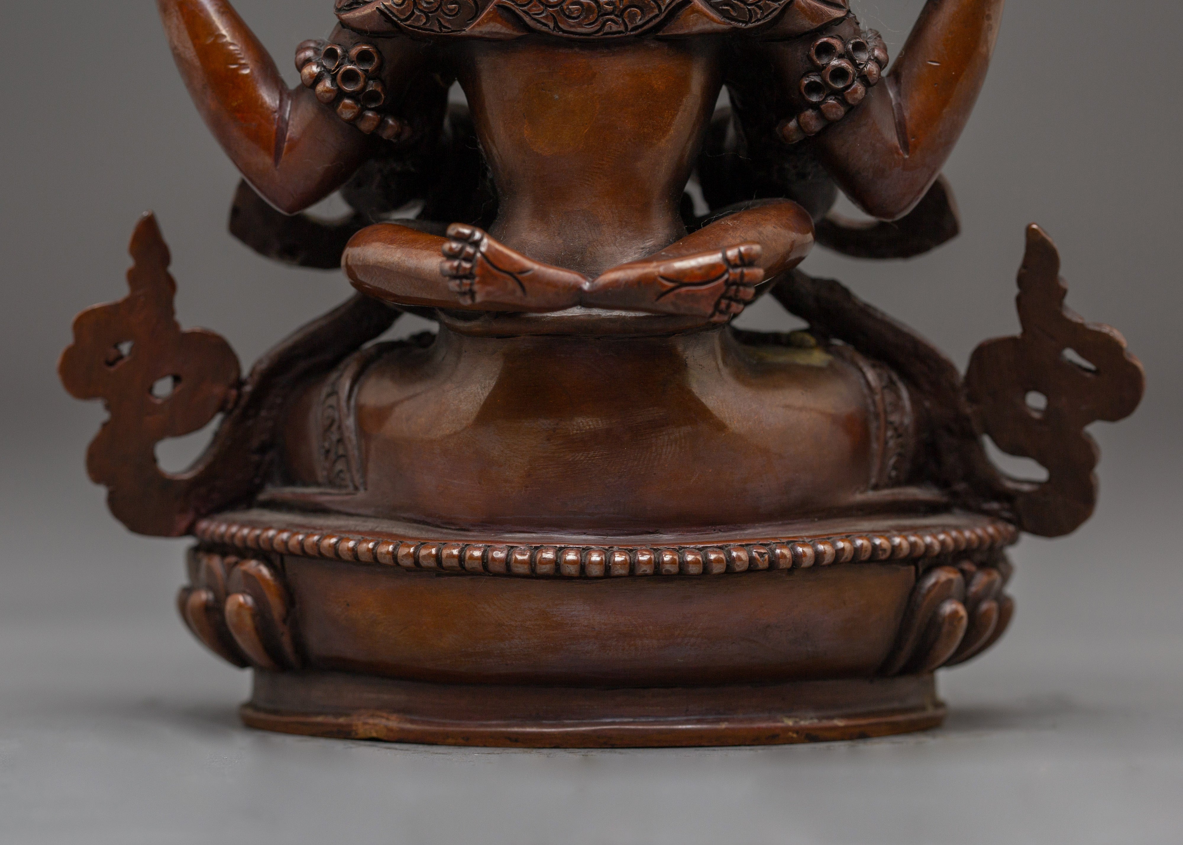 Red Chenrezig with consort Oxidized Statue | Union of compassion and wisdom