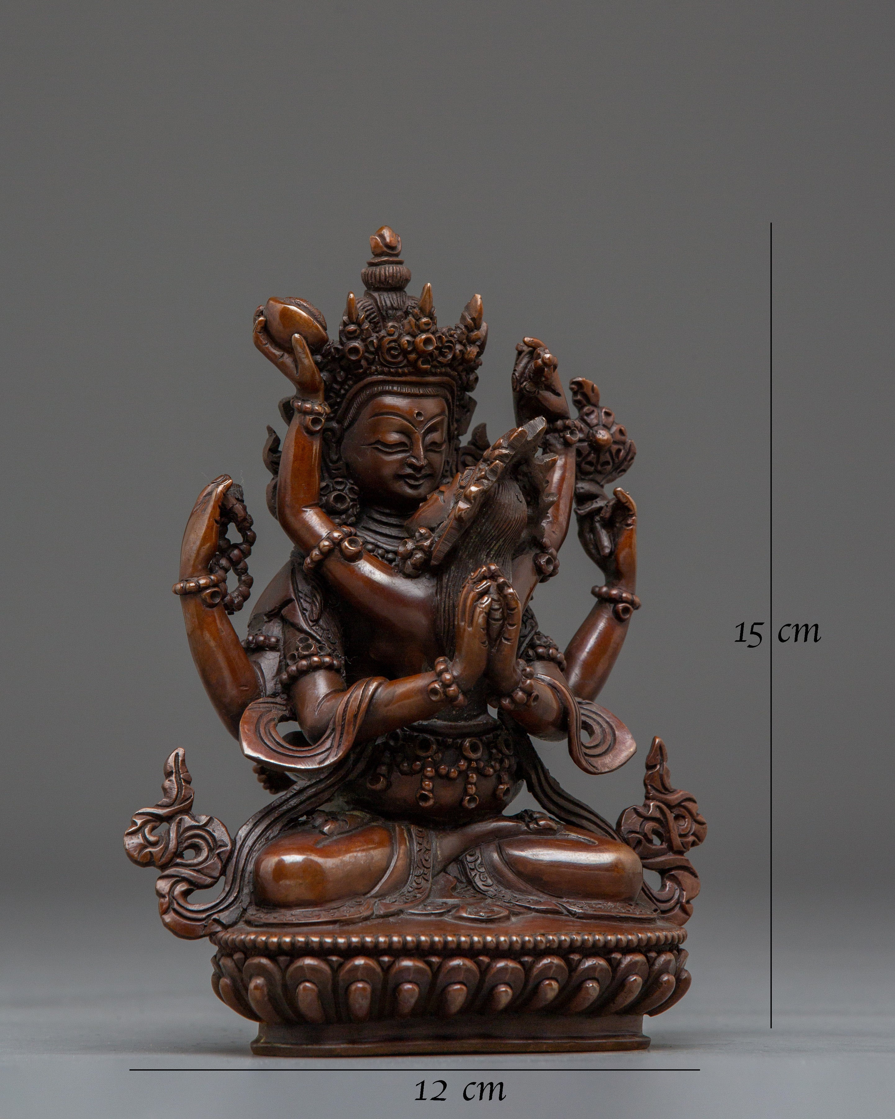 Red Chenrezig with consort Oxidized Statue