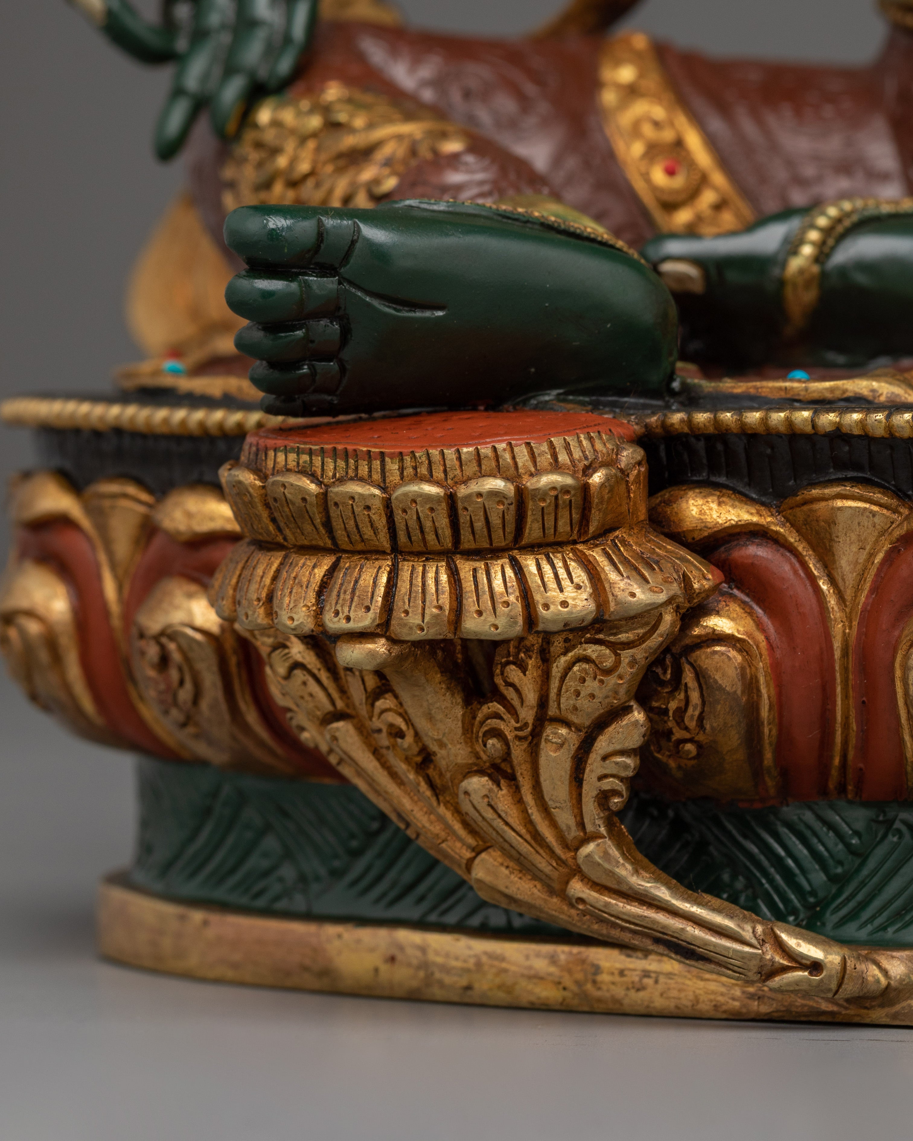 Green Tara Gold Gilded Copper Sculpture | Tibetan Goddess of Compassion