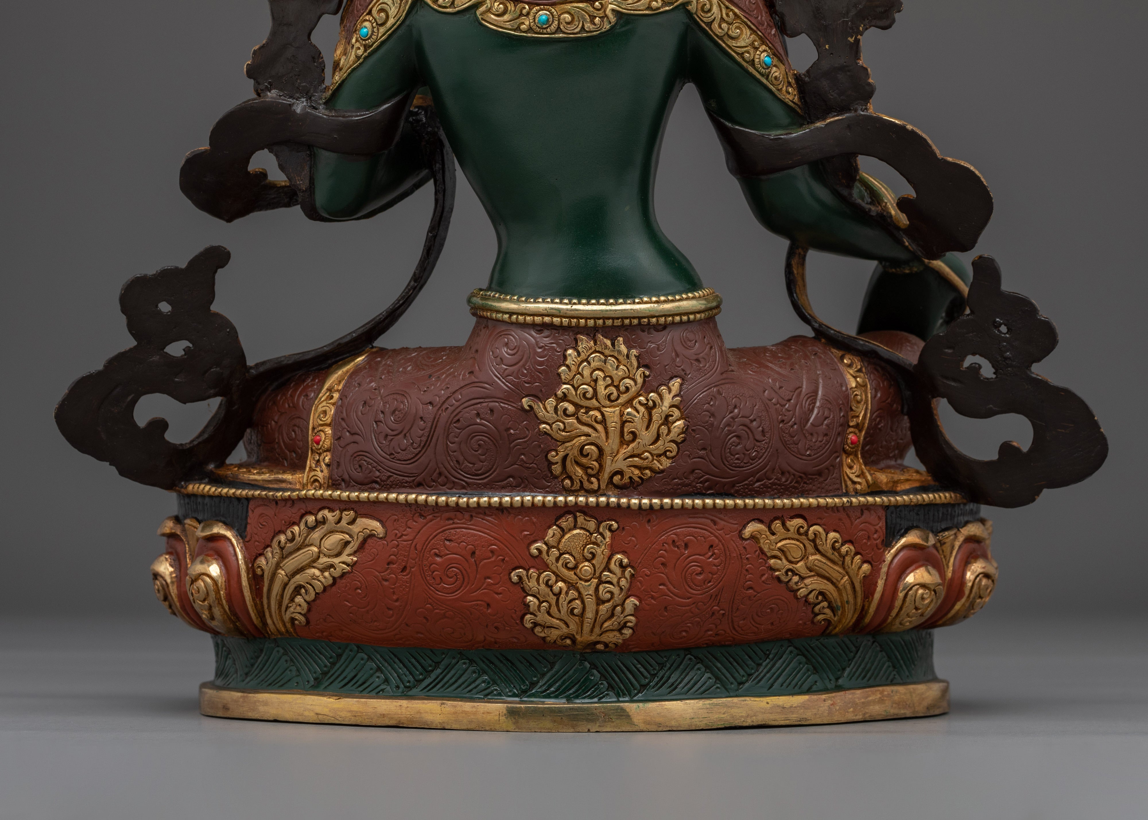 Green Tara Gold Gilded Copper Sculpture | Tibetan Goddess of Compassion