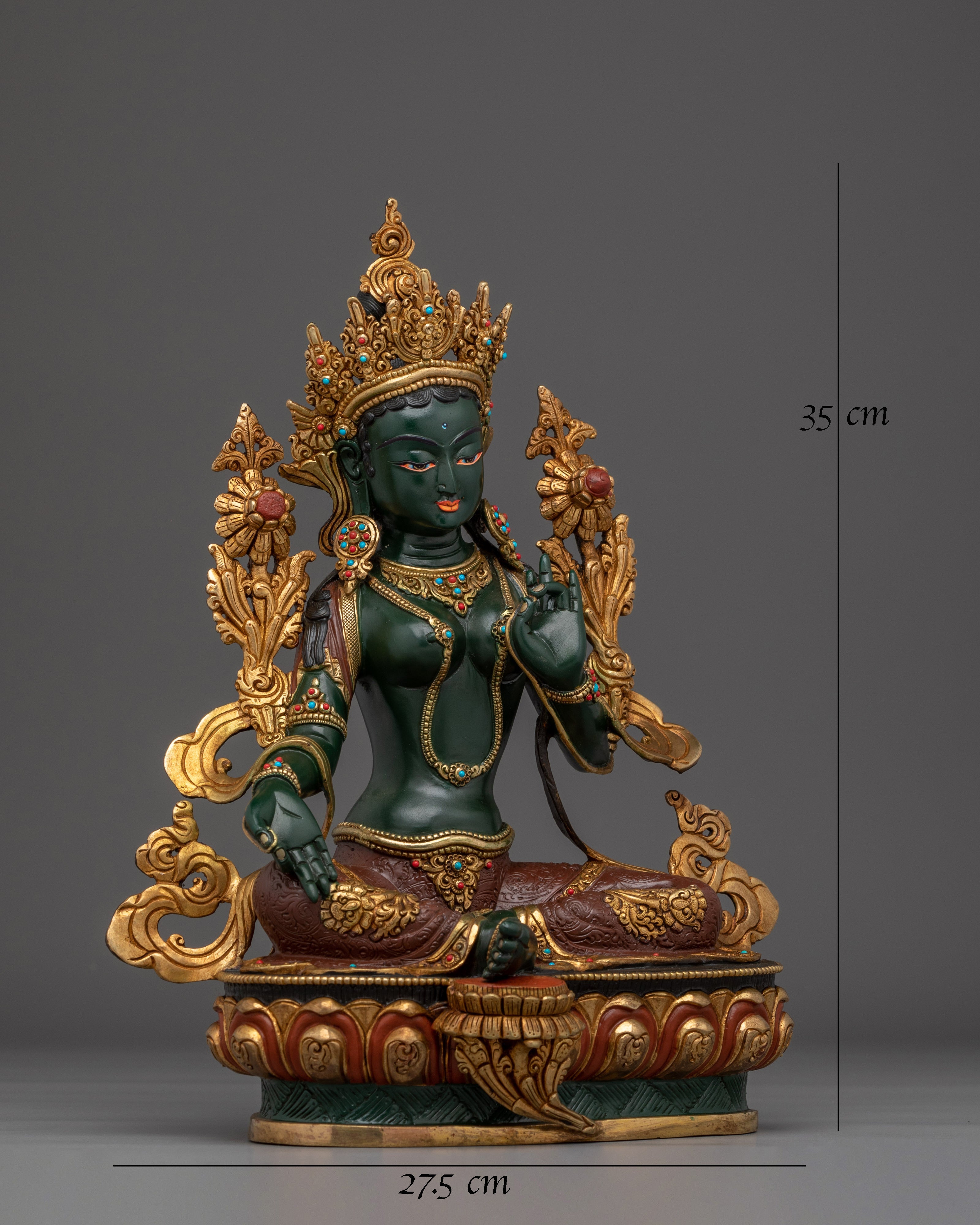 Green Tara Gold Gilded Copper Sculpture
