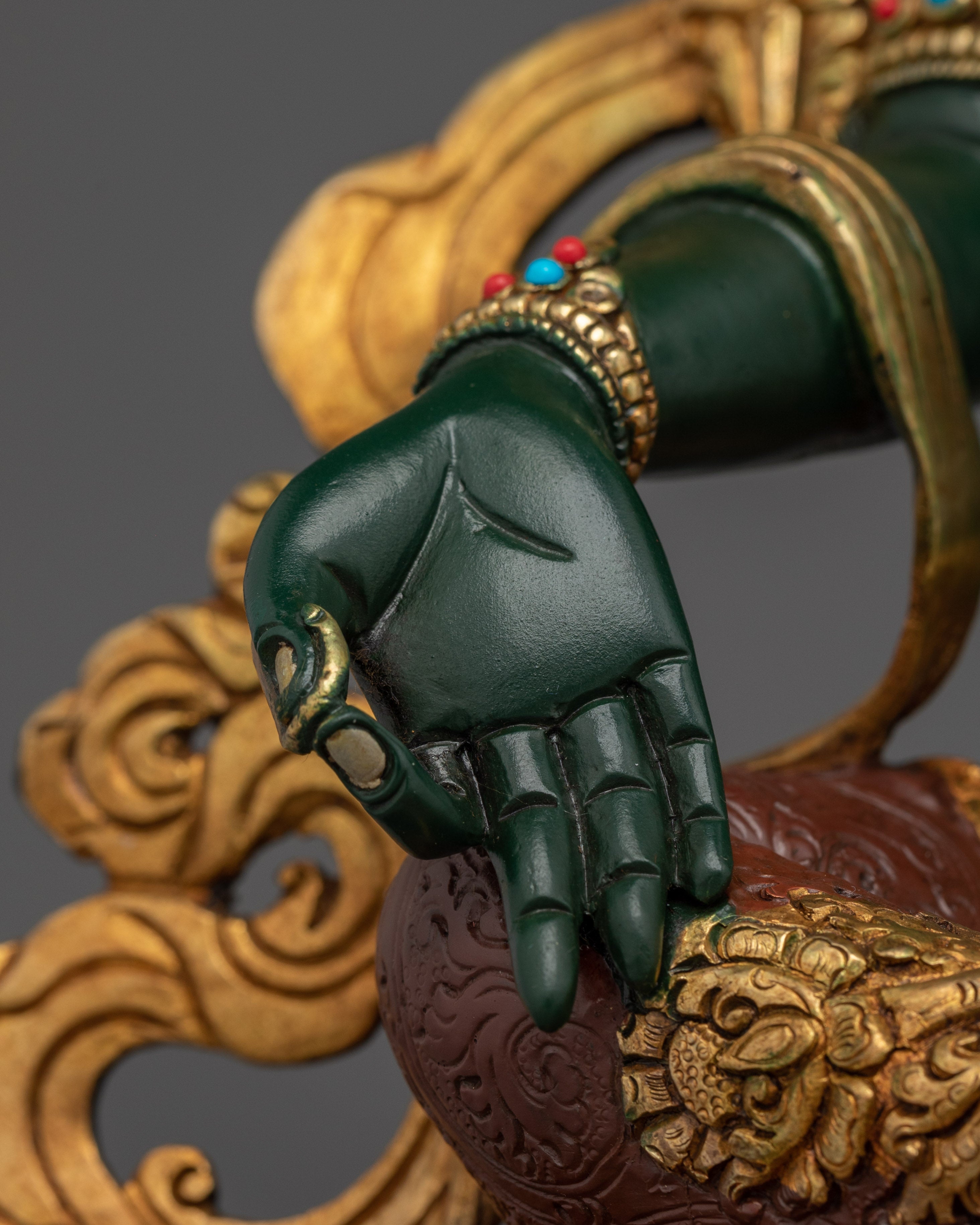 Green Tara Gold Gilded Copper Sculpture | Tibetan Goddess of Compassion