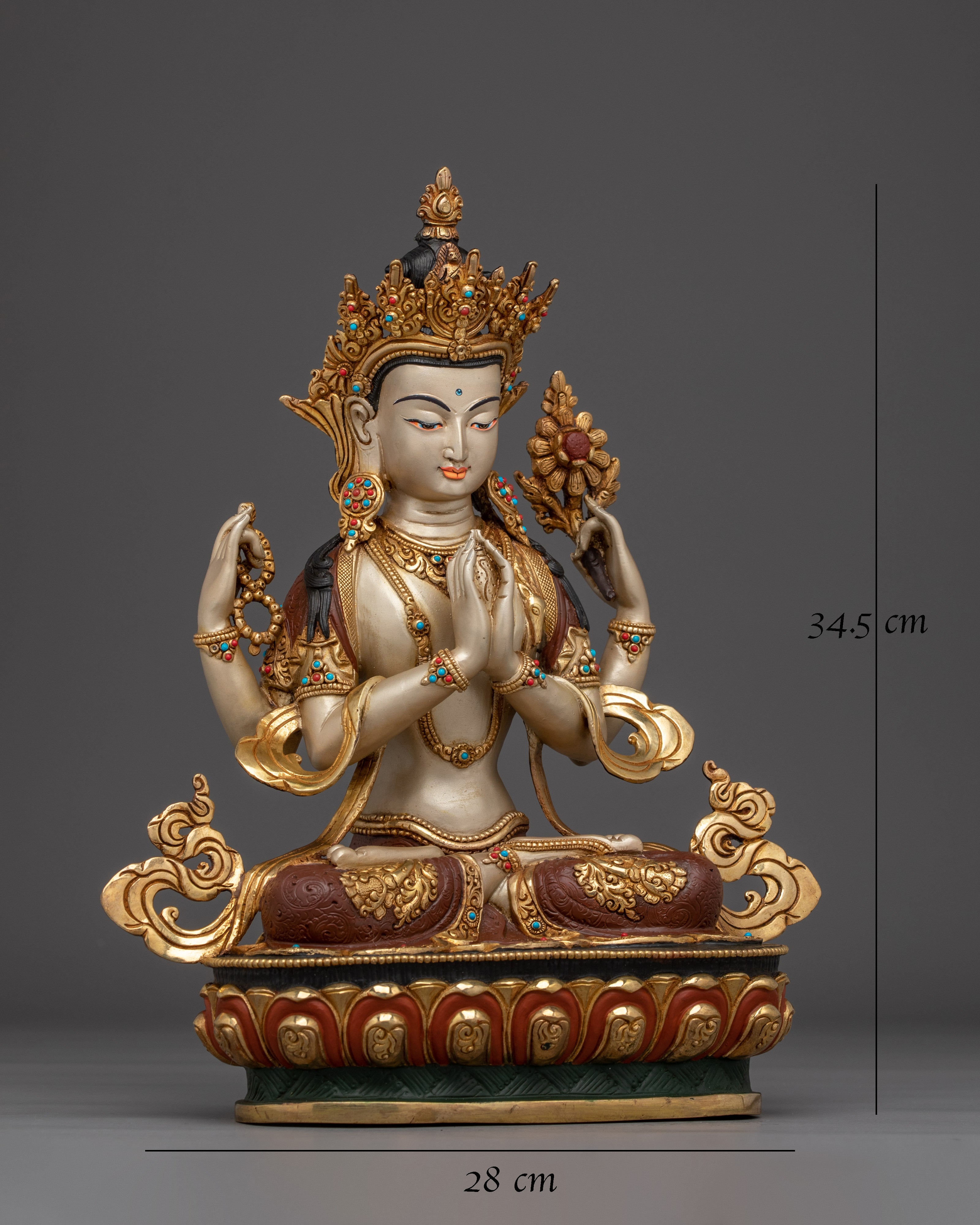Gold Gilded Chenrezig Artwork with Copper Body