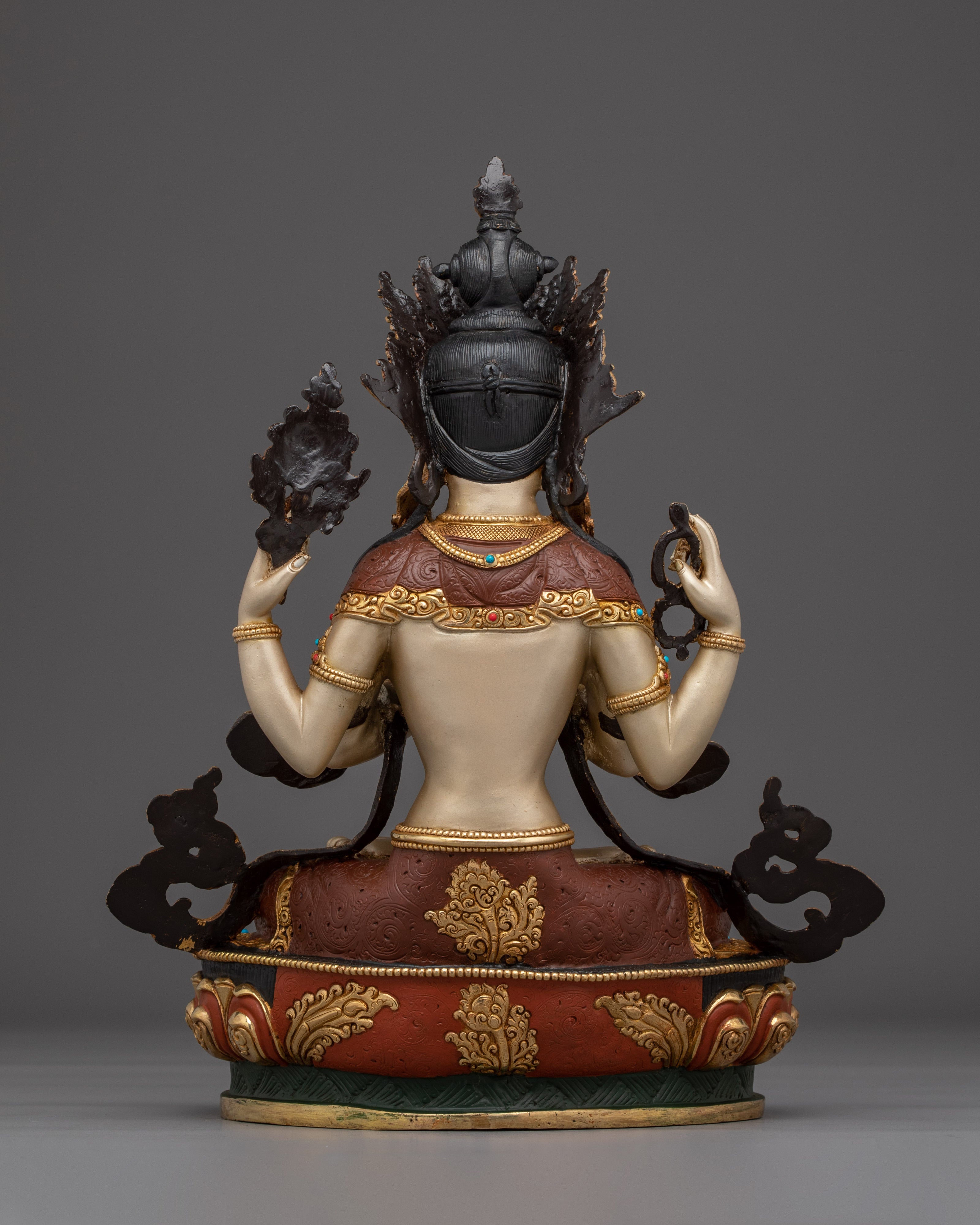 Gold Gilded Chenrezig Artwork with Copper Body | Tibetan Bodhisattva of Compassion