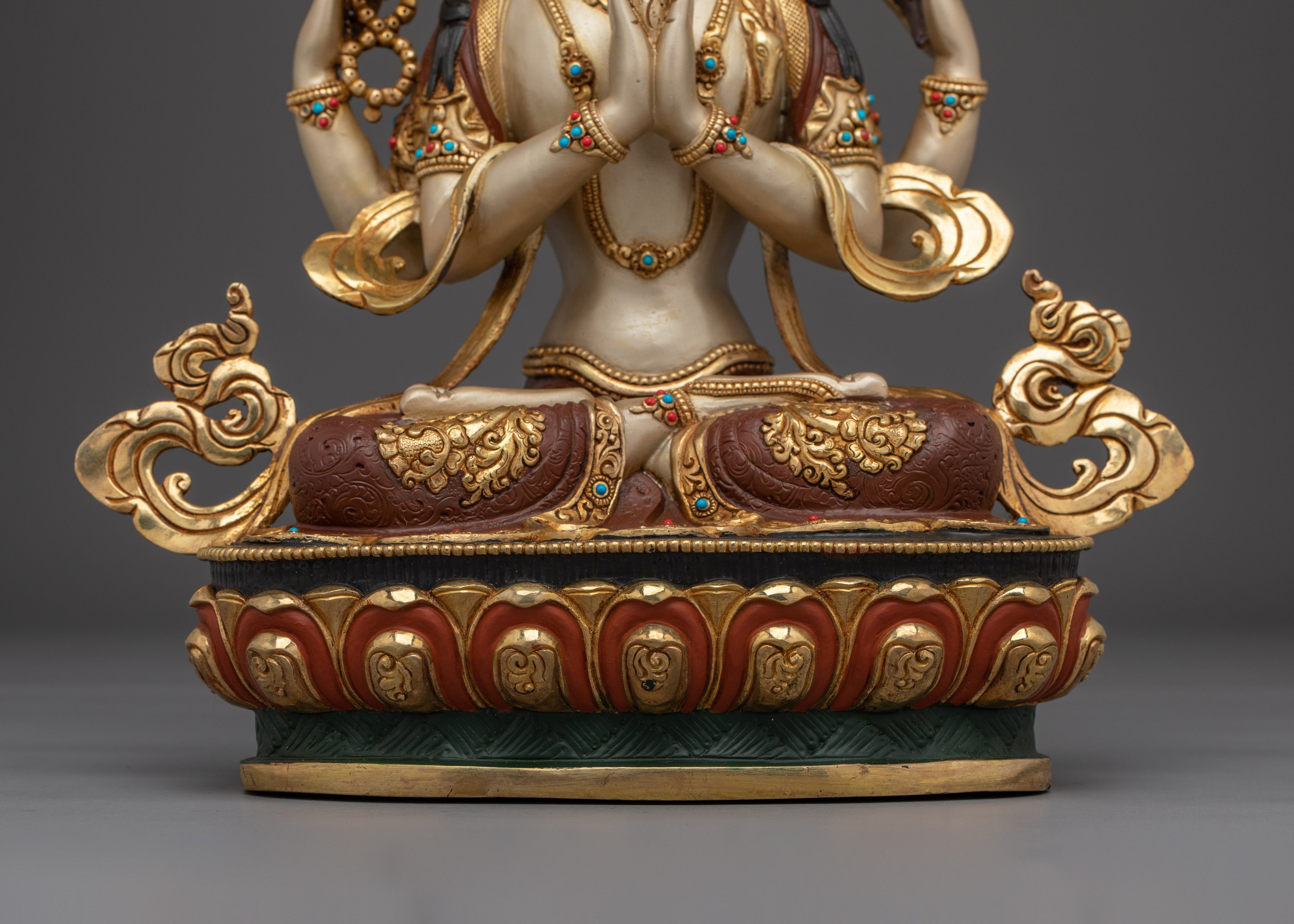 Gold Gilded Chenrezig Artwork with Copper Body | Tibetan Bodhisattva of Compassion