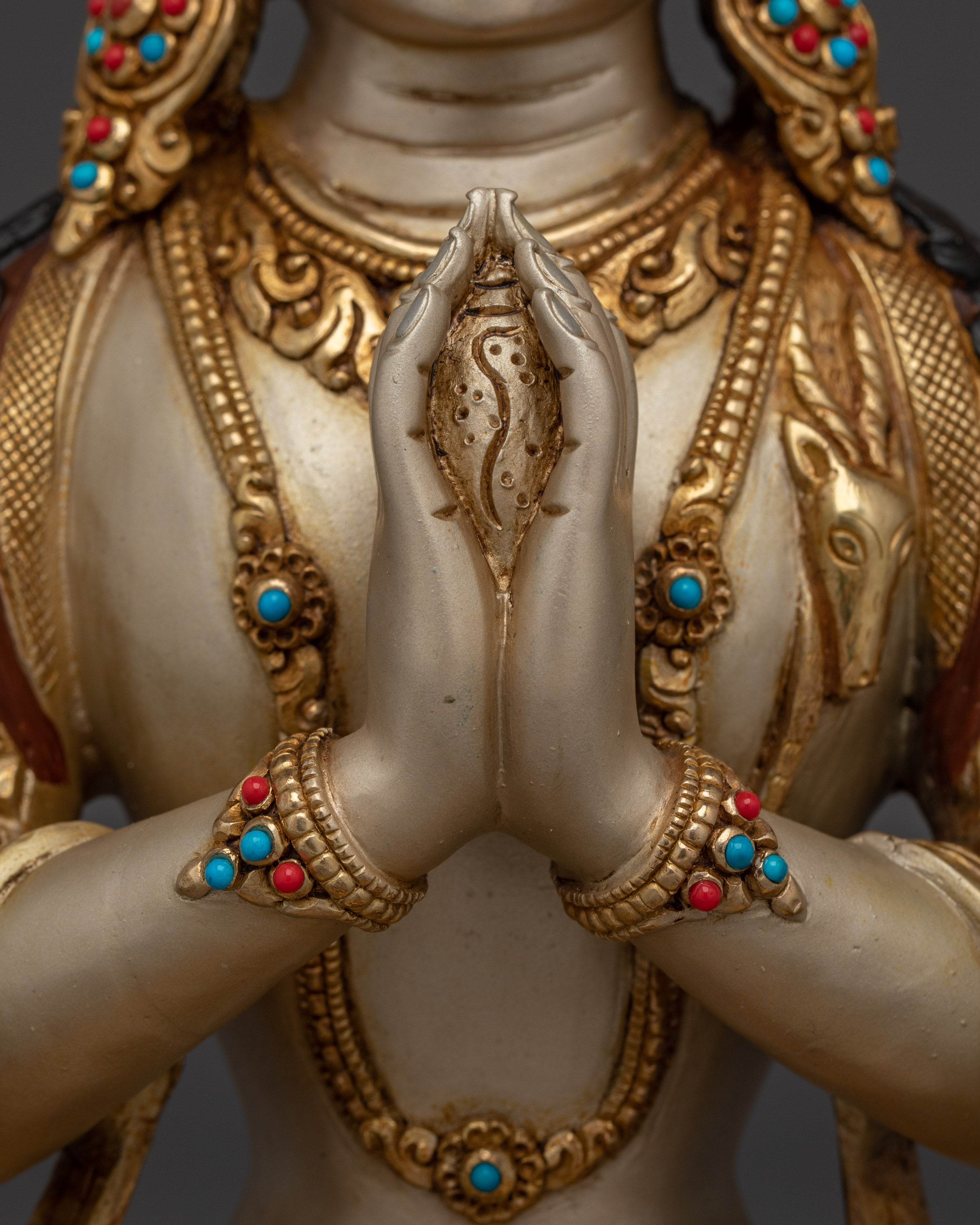 Gold Gilded Chenrezig Artwork with Copper Body | Tibetan Bodhisattva of Compassion