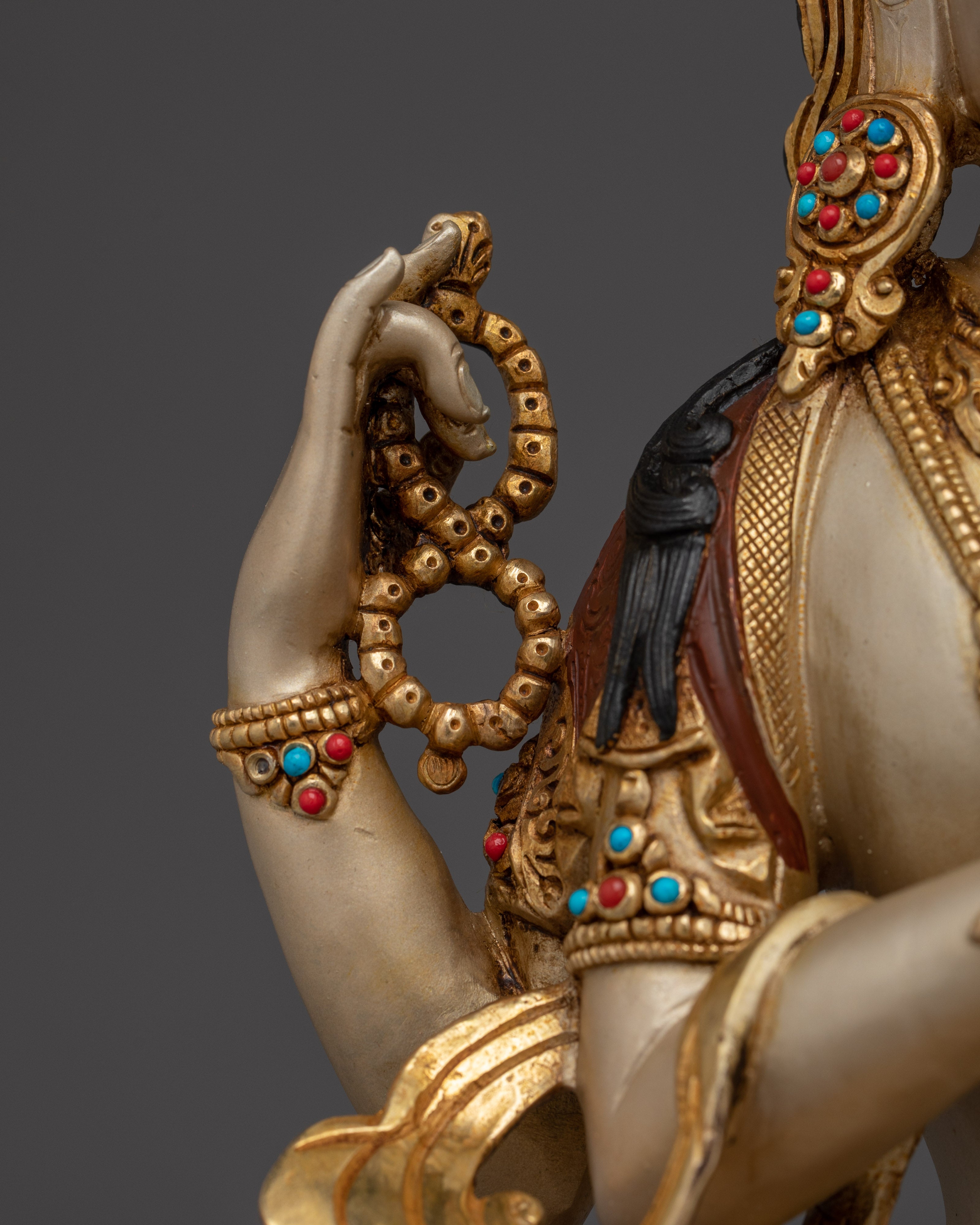 Gold Gilded Chenrezig Artwork with Copper Body | Tibetan Bodhisattva of Compassion