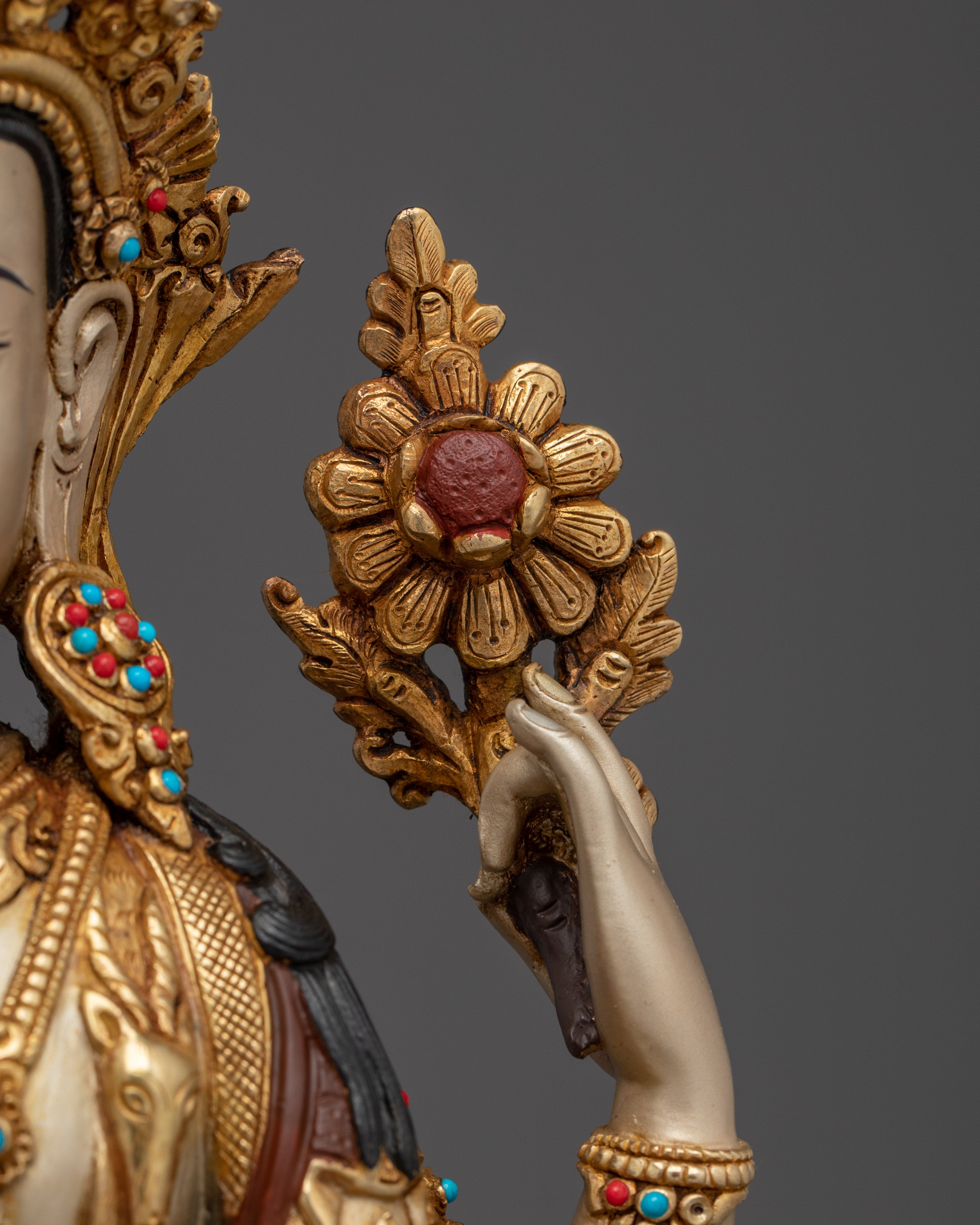 Gold Gilded Chenrezig Artwork with Copper Body | Tibetan Bodhisattva of Compassion