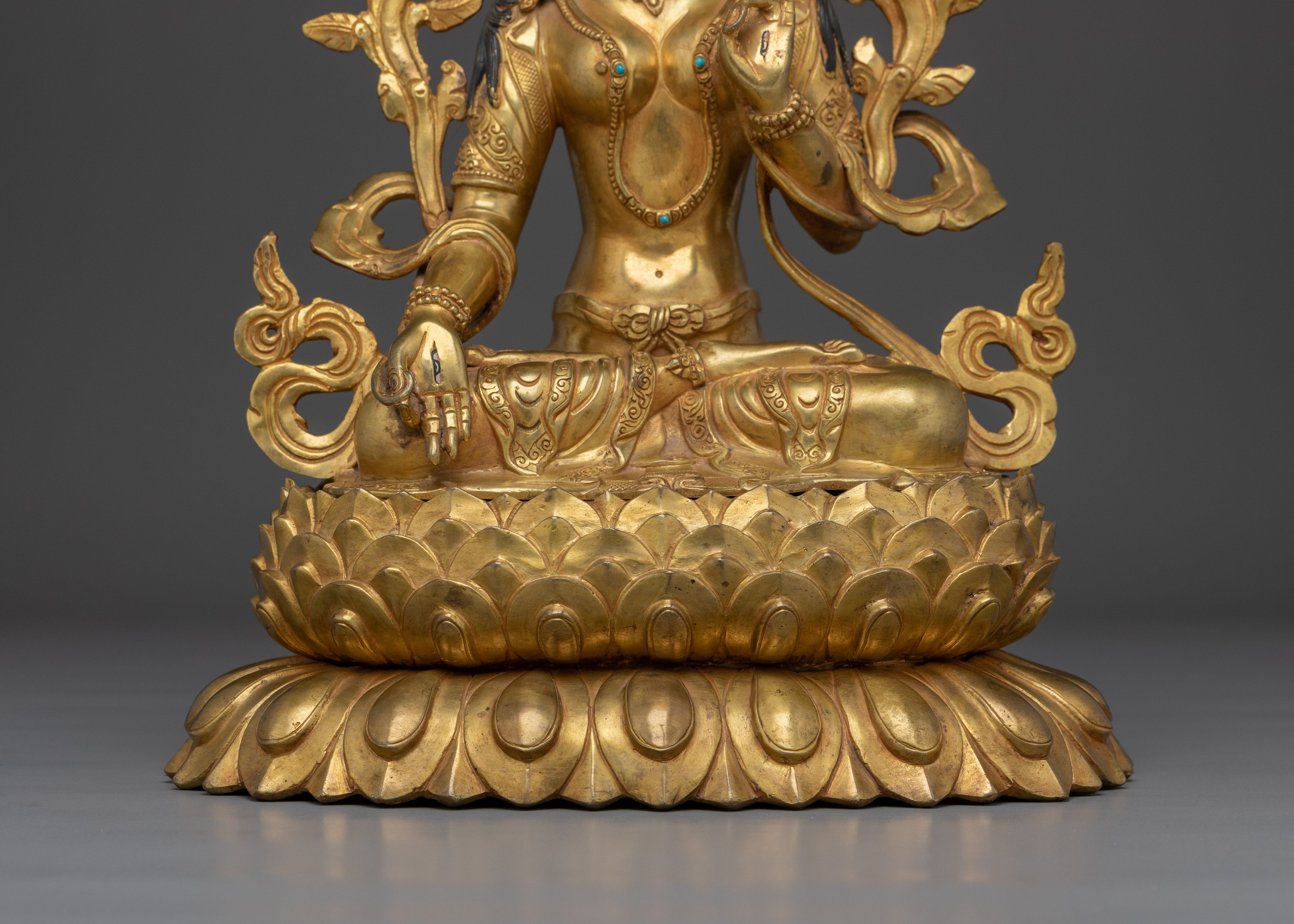 Handmade Golden White Tara Statue in Copper | Symbol of Compassion and Longevity