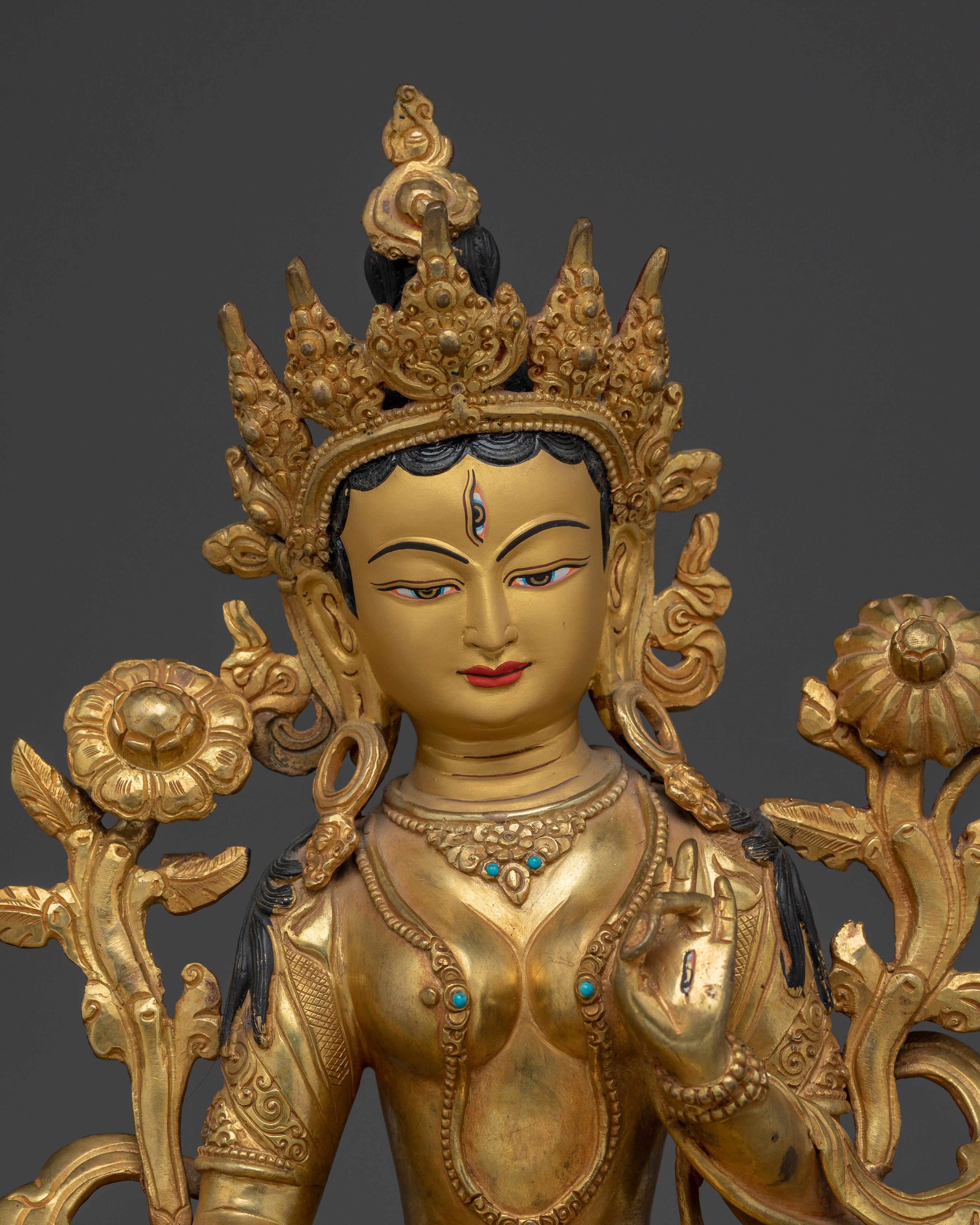 Handmade Golden White Tara Statue in Copper | Symbol of Compassion and Longevity