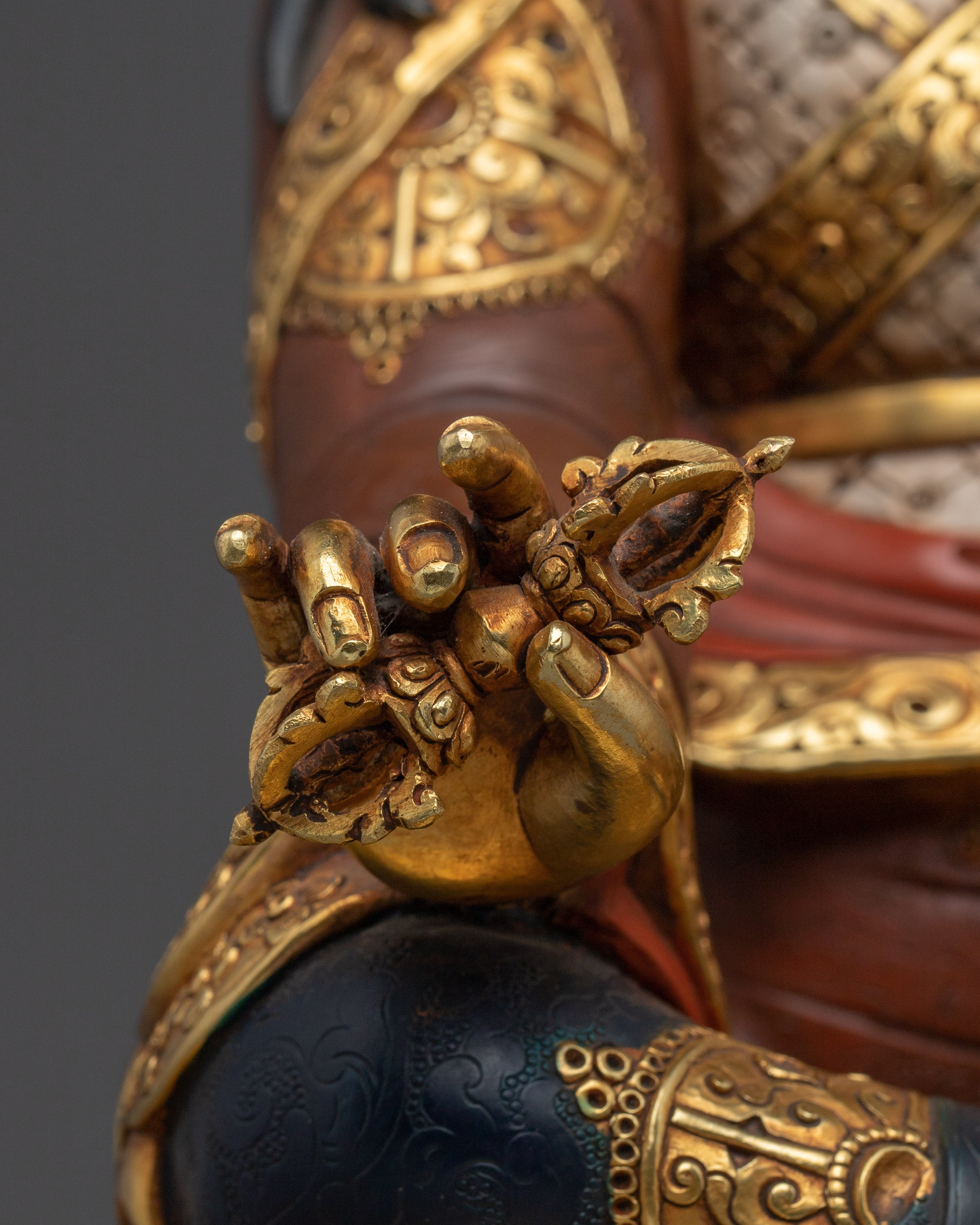 Guru Rinpoche Golden Statue Crafted with Copper | Tibetan Master Sculpture