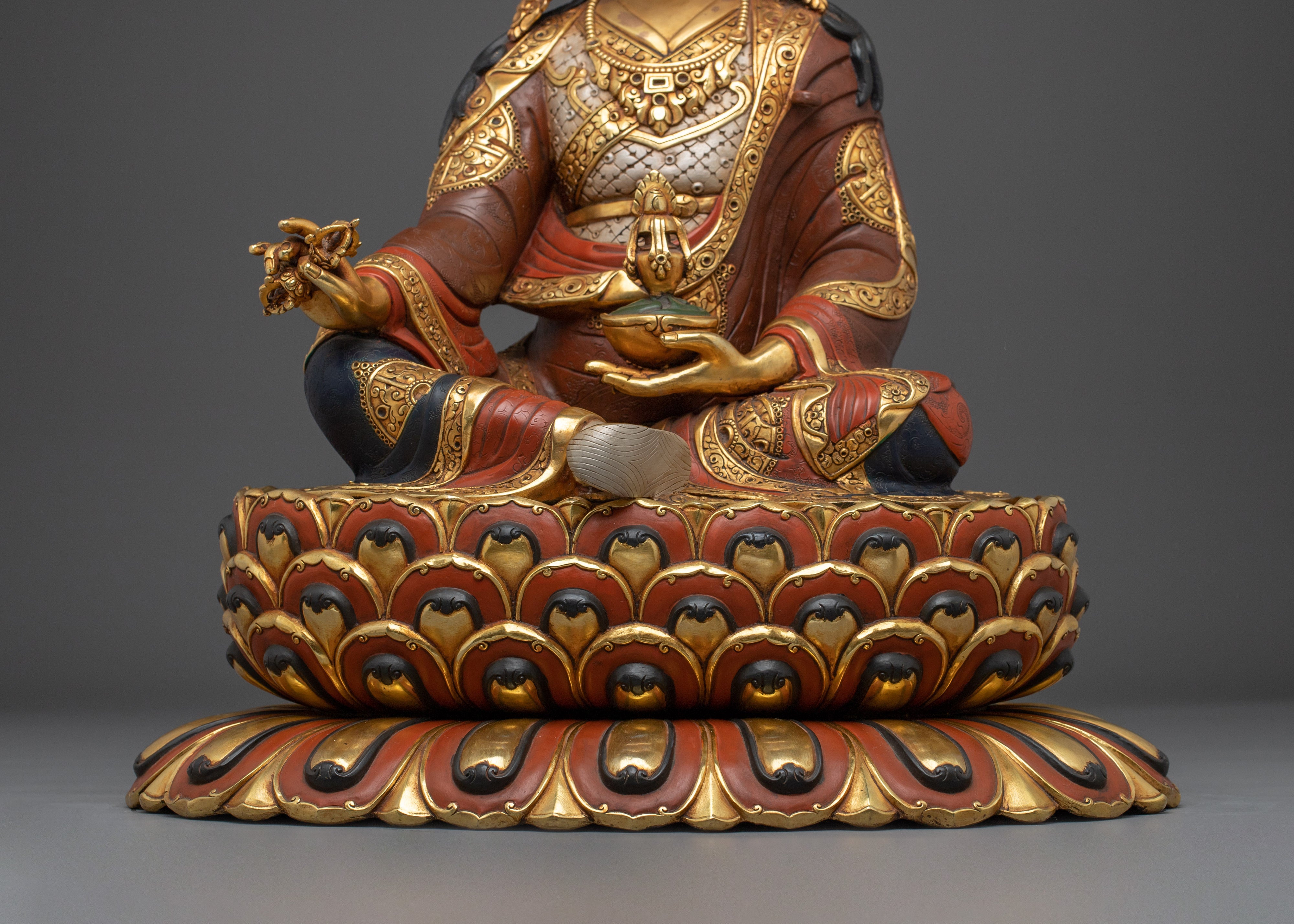 Guru Rinpoche Golden Statue Crafted with Copper | Tibetan Master Sculpture