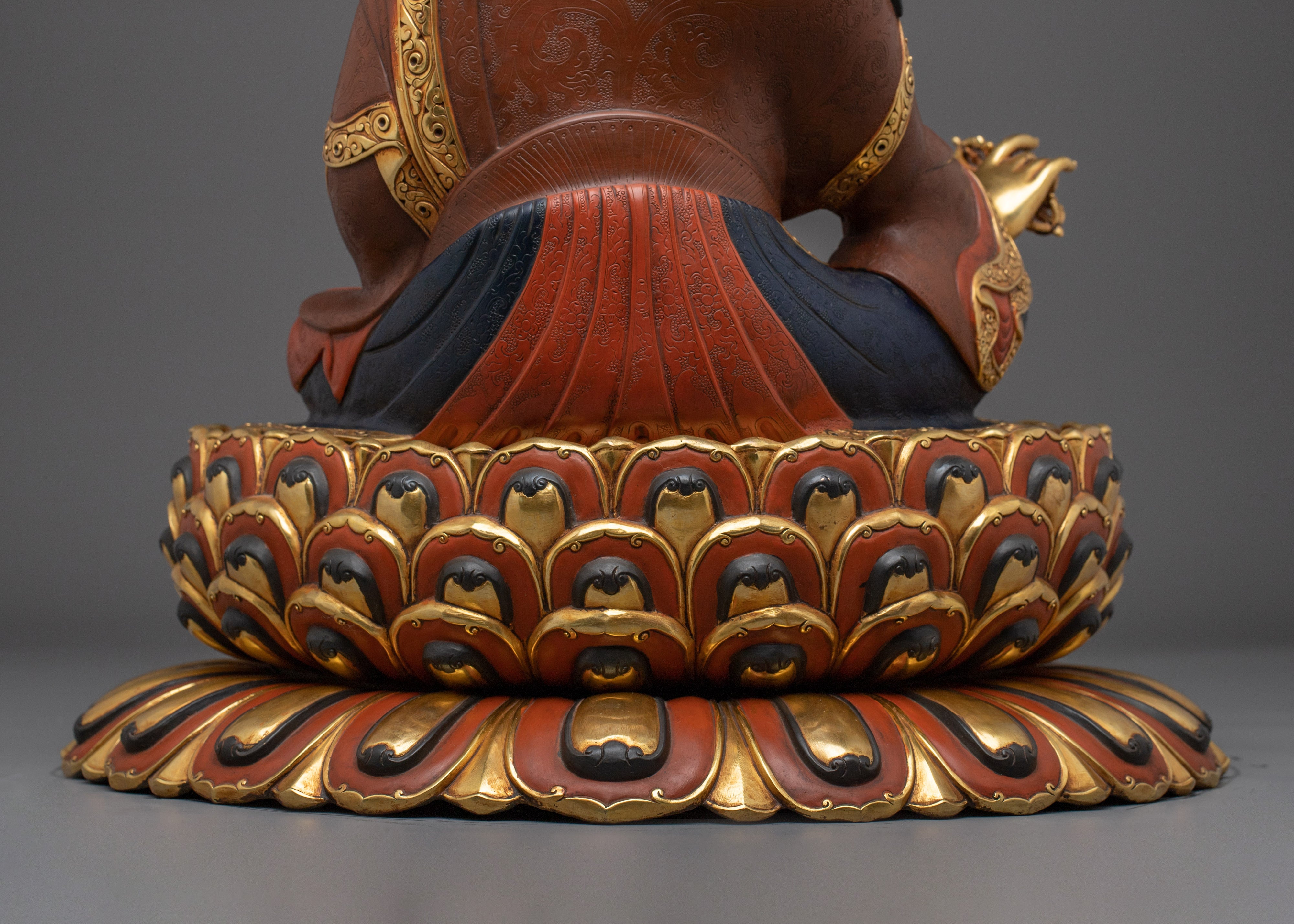 Guru Rinpoche Golden Statue Crafted with Copper | Tibetan Master Sculpture