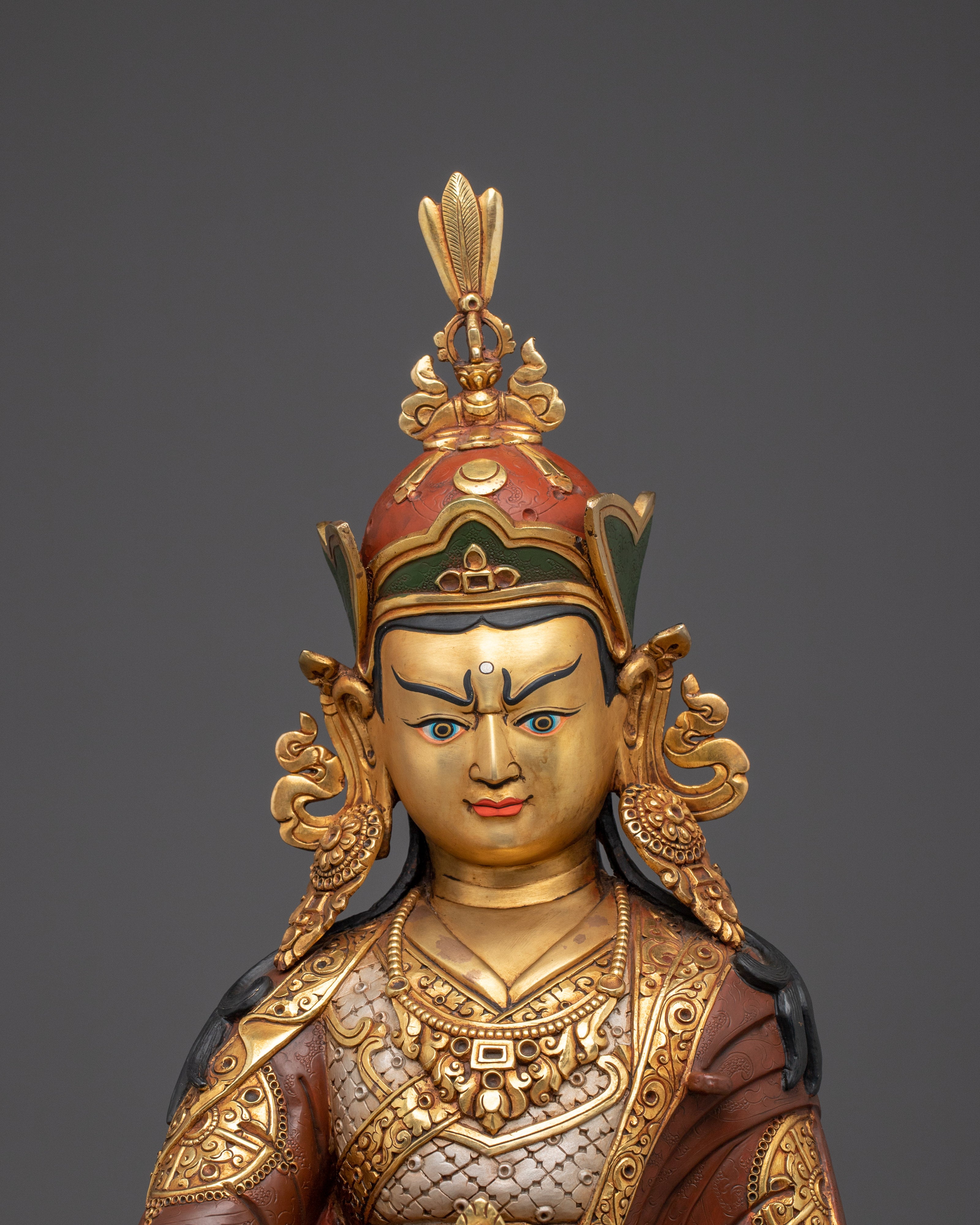 Guru Rinpoche Golden Statue Crafted with Copper | Tibetan Master Sculpture