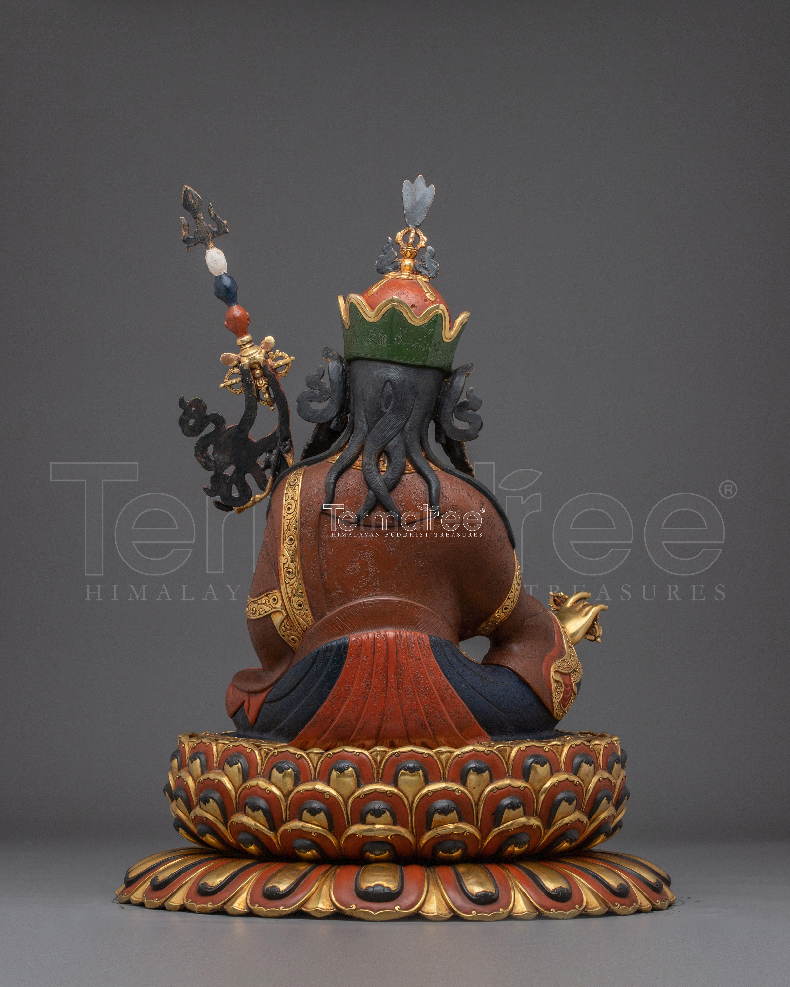 Guru Rinpoche Golden Statue Crafted with Copper | Tibetan Master Sculpture