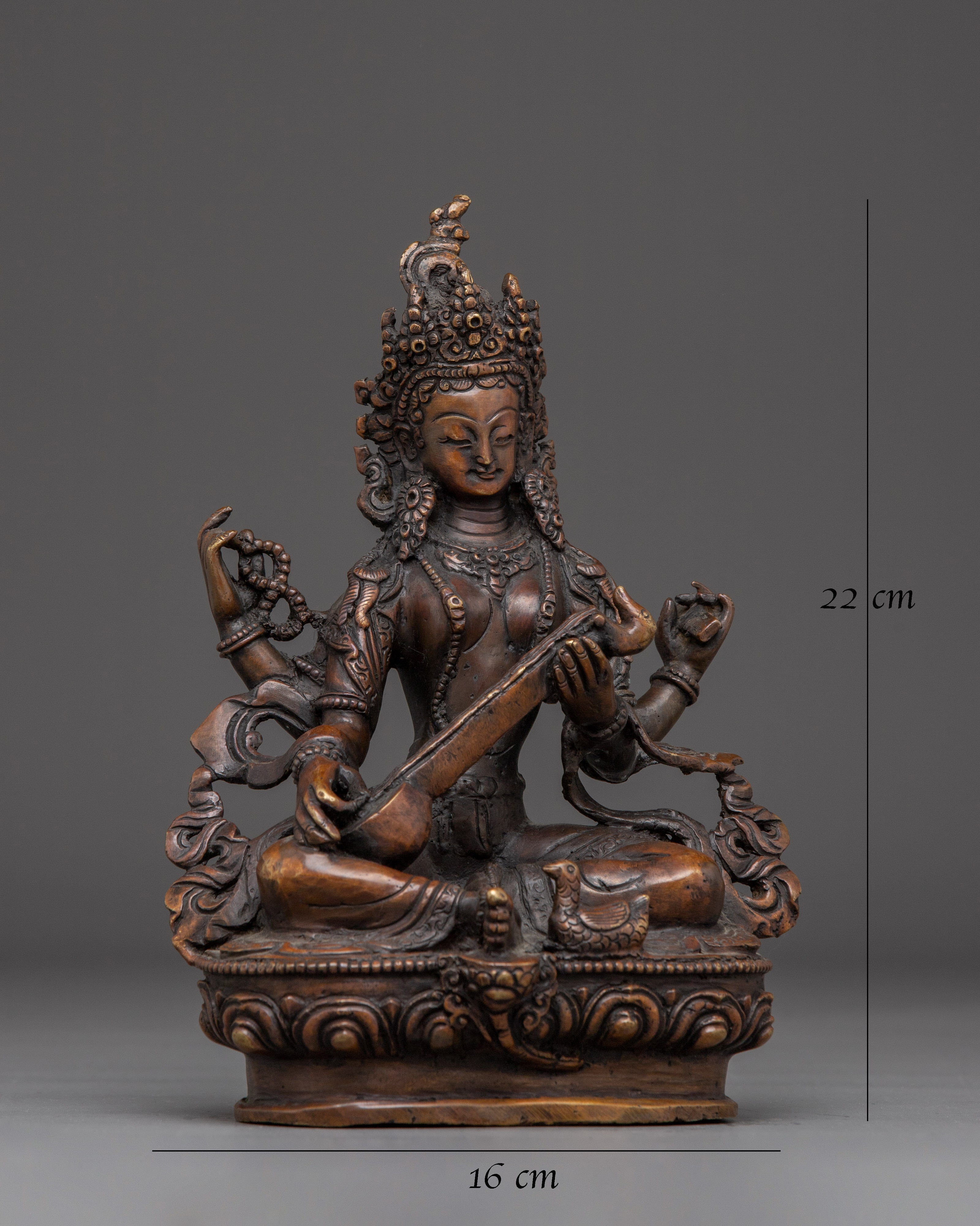 Oxidized Copper Saraswati with Veena Statue