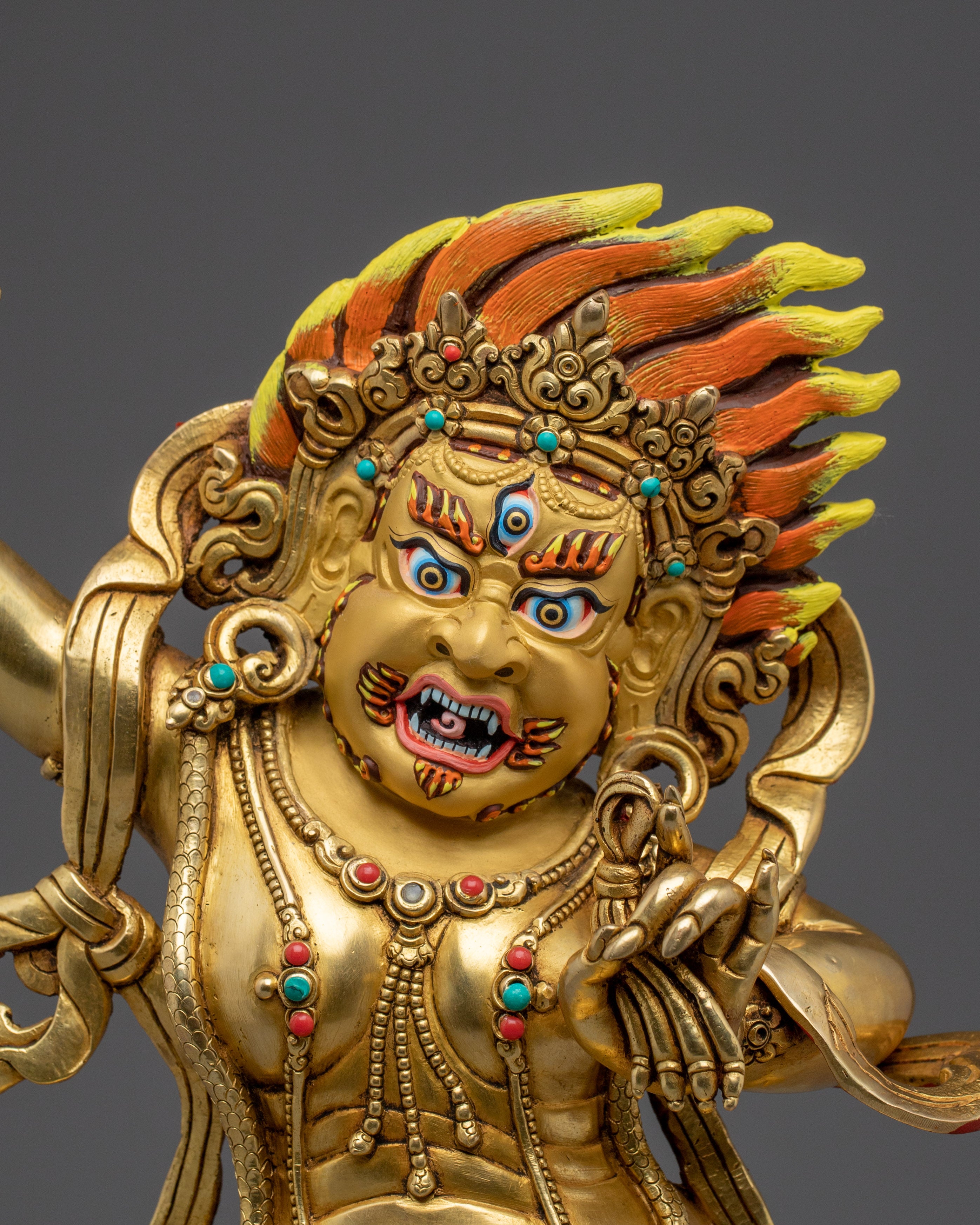 Vajrapani Gold Gilded and Copper Statue with flaming Halo | Traditional Sculpture