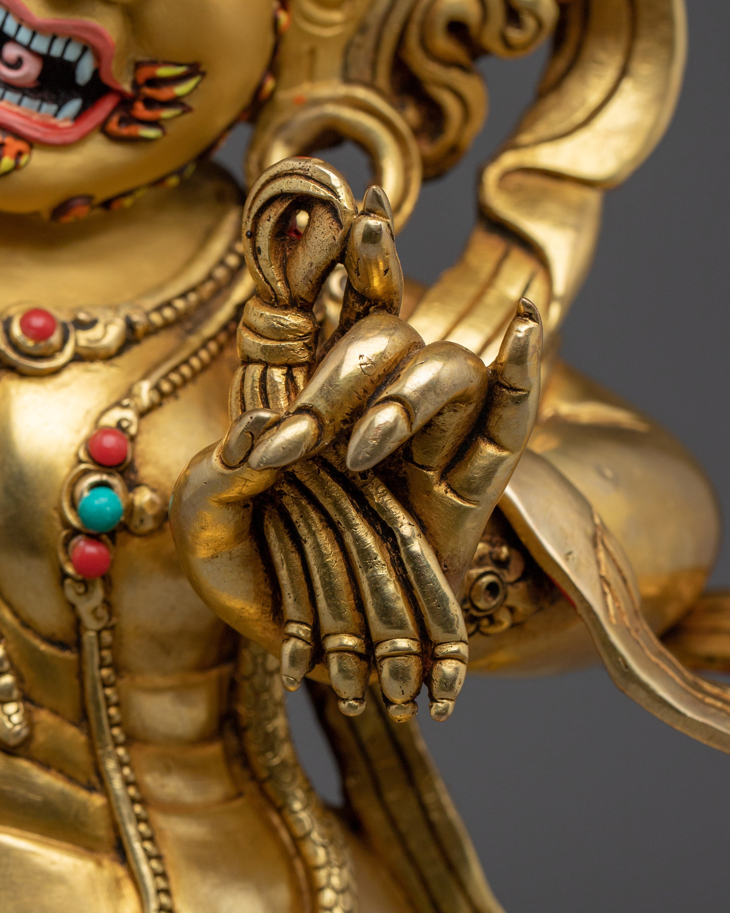 Vajrapani Gold Gilded and Copper Statue with flaming Halo | Traditional Sculpture