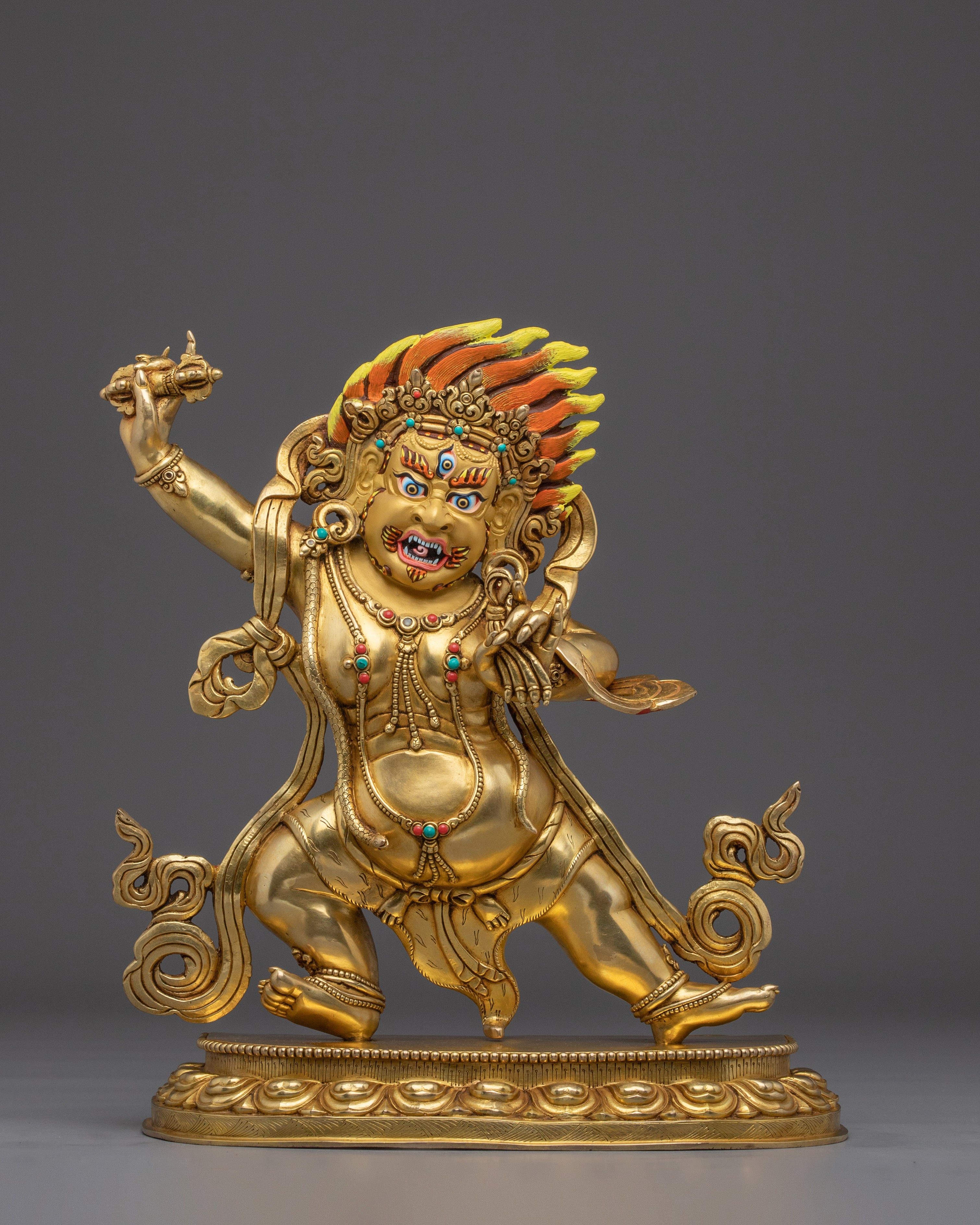 Vajrapani Gold Gilded and Copper Statue with flaming Halo | Traditional Sculpture