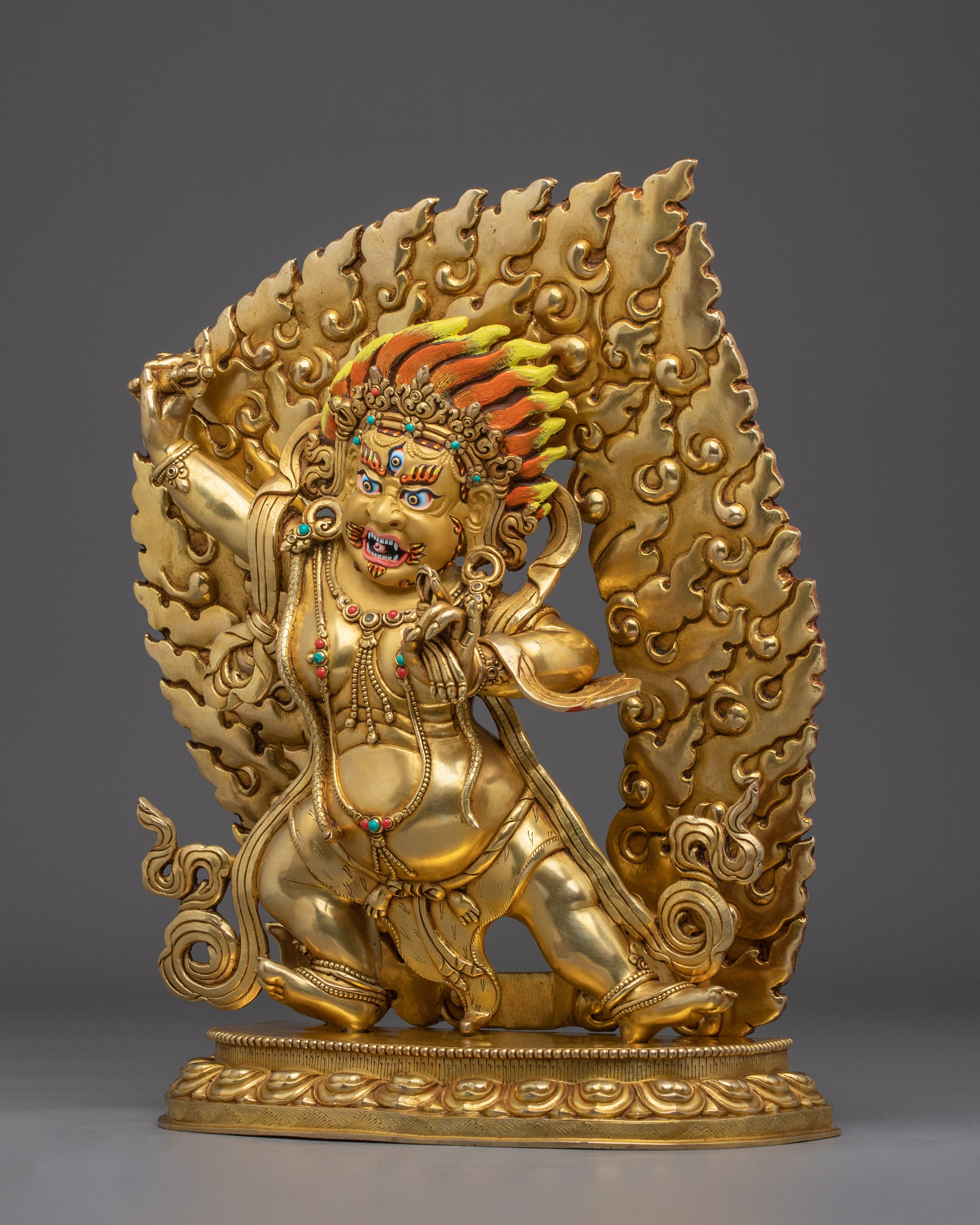 Vajrapani Gold Gilded and Copper Statue with flaming Halo | Traditional Sculpture