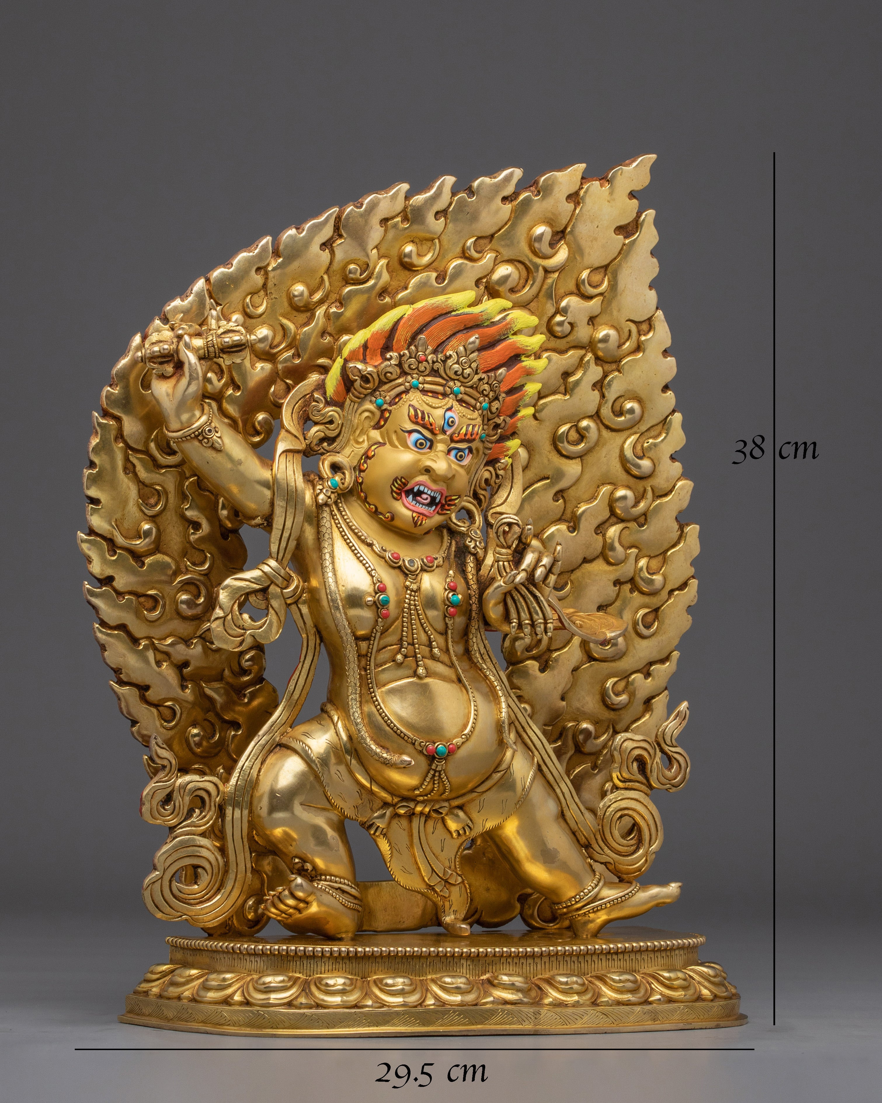 Vajrapani Gold Gilded and Copper Statue with flaming Halo