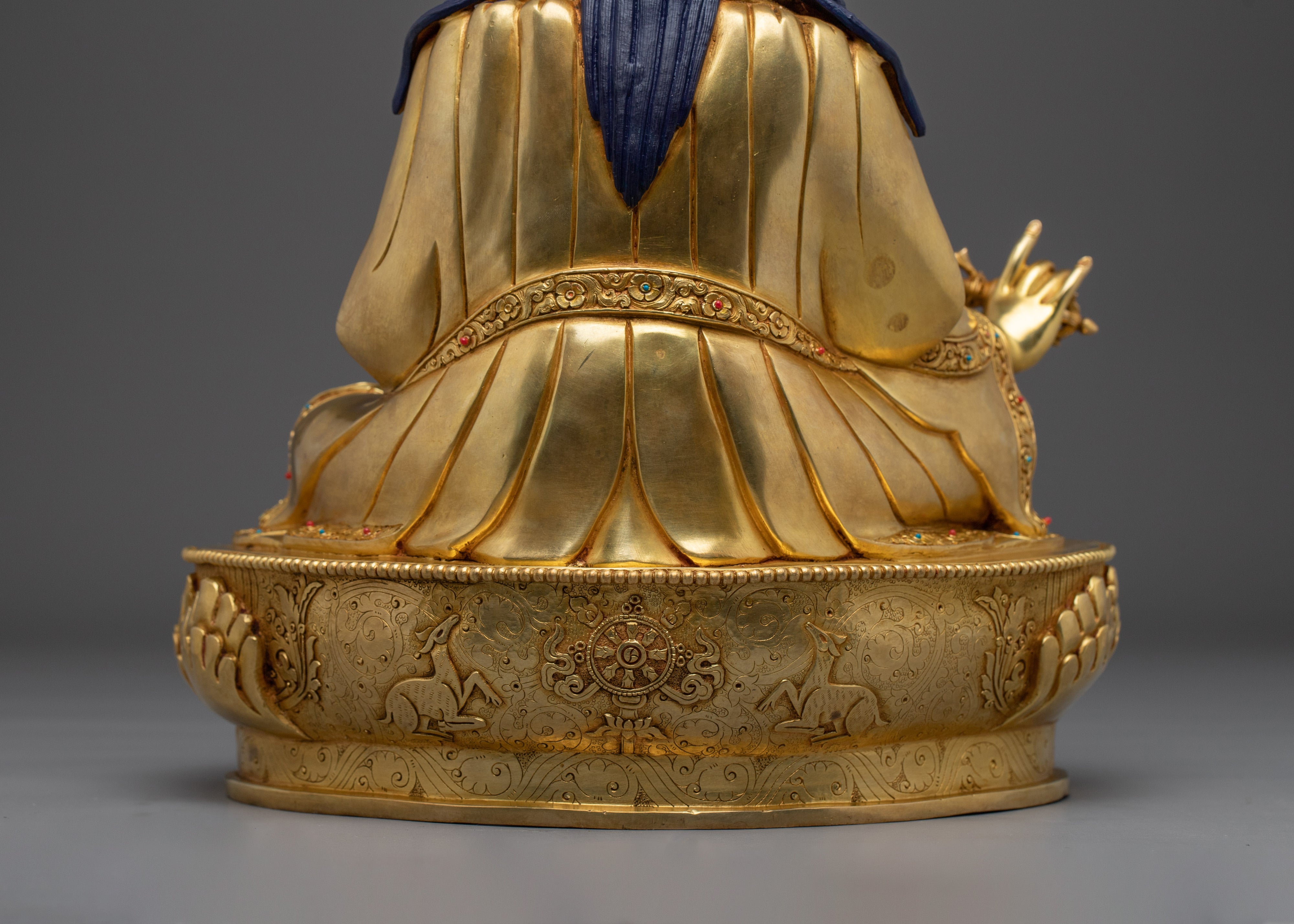 Golden Guru Rinpoche Statue Crafted with Copper | Tibetan Master Sculpture