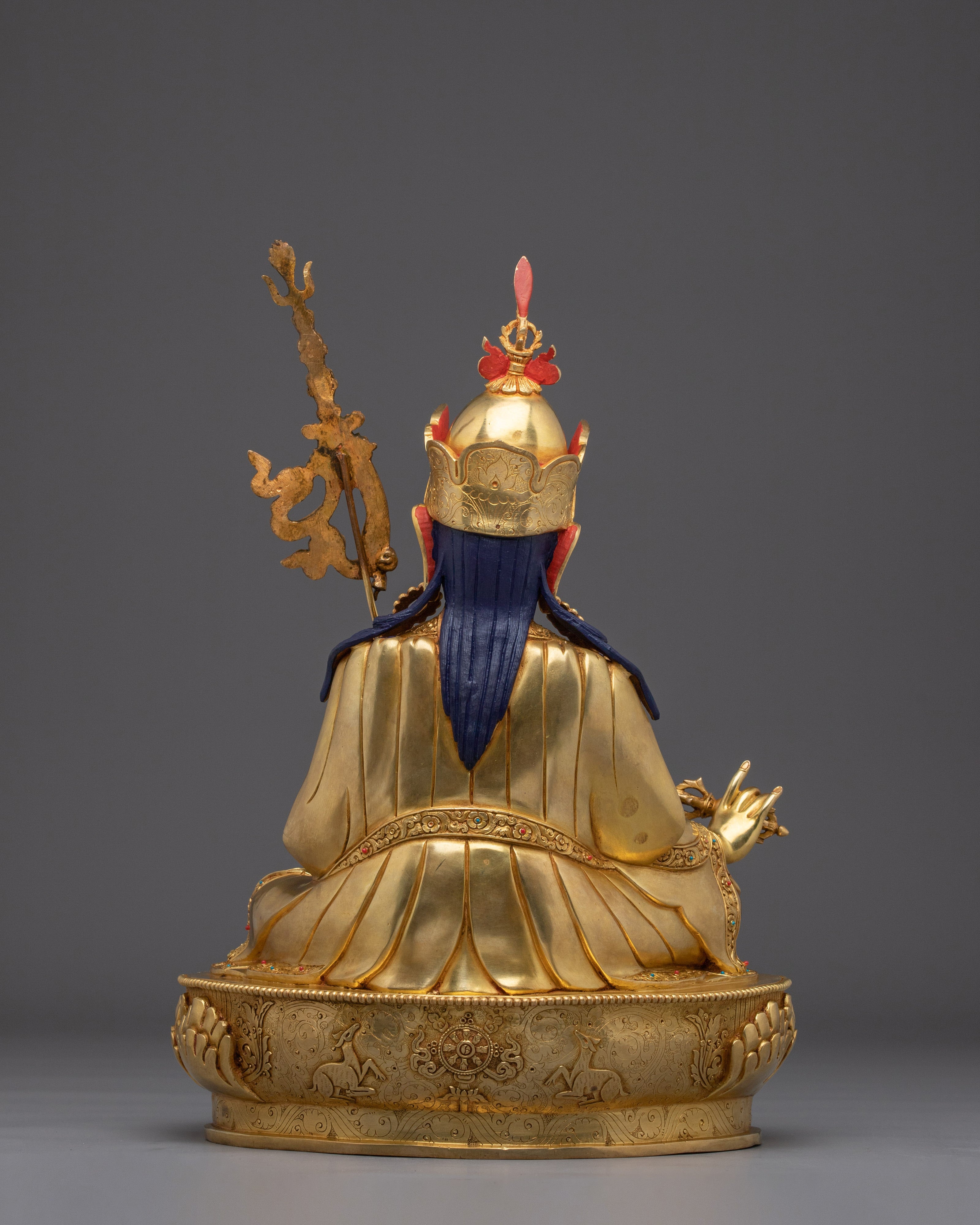 Golden Guru Rinpoche Statue Crafted with Copper | Tibetan Master Sculpture