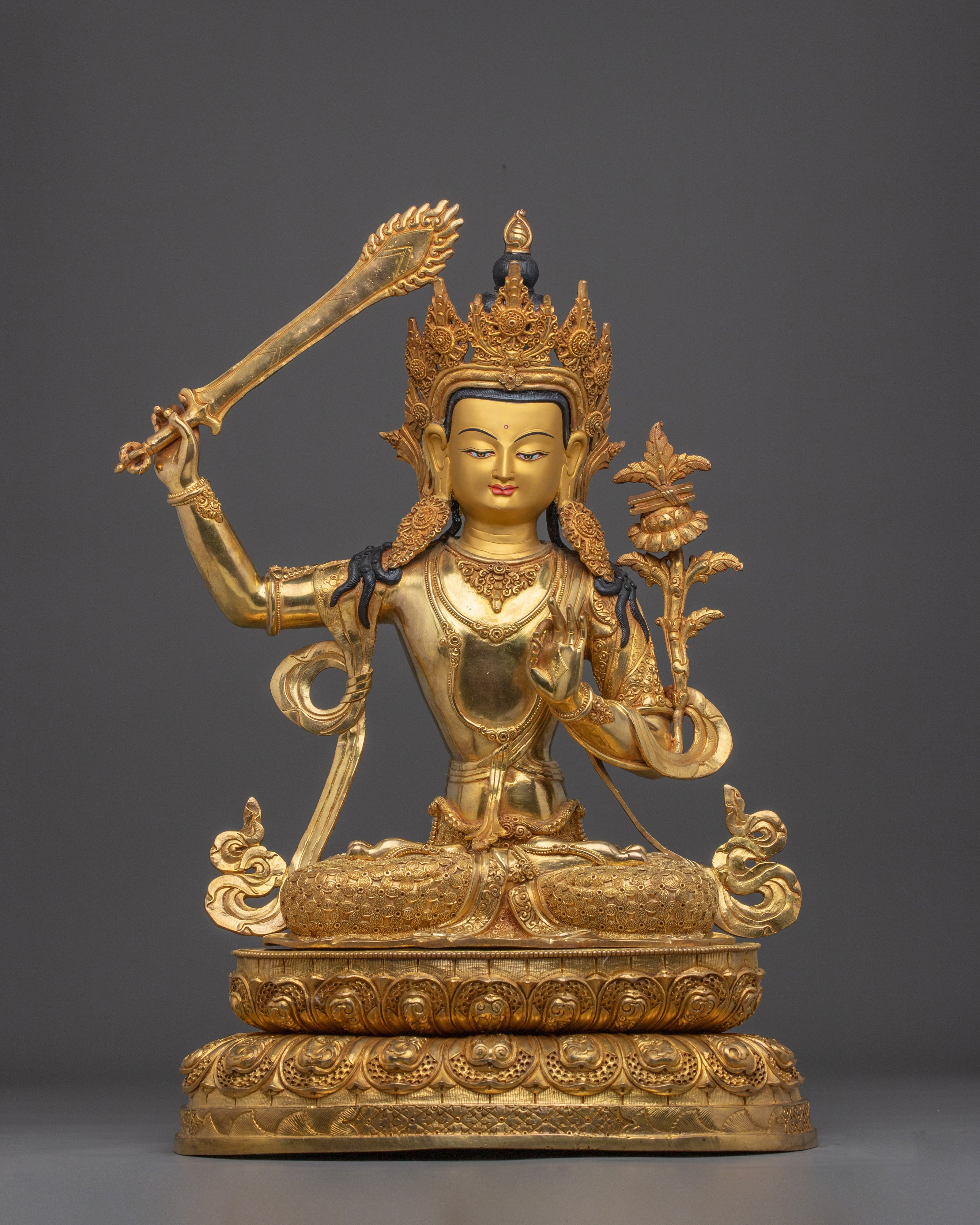 Tibetan Wisdom Bodhisattva Manjushri Figurine | Himalayan Buddhism Art