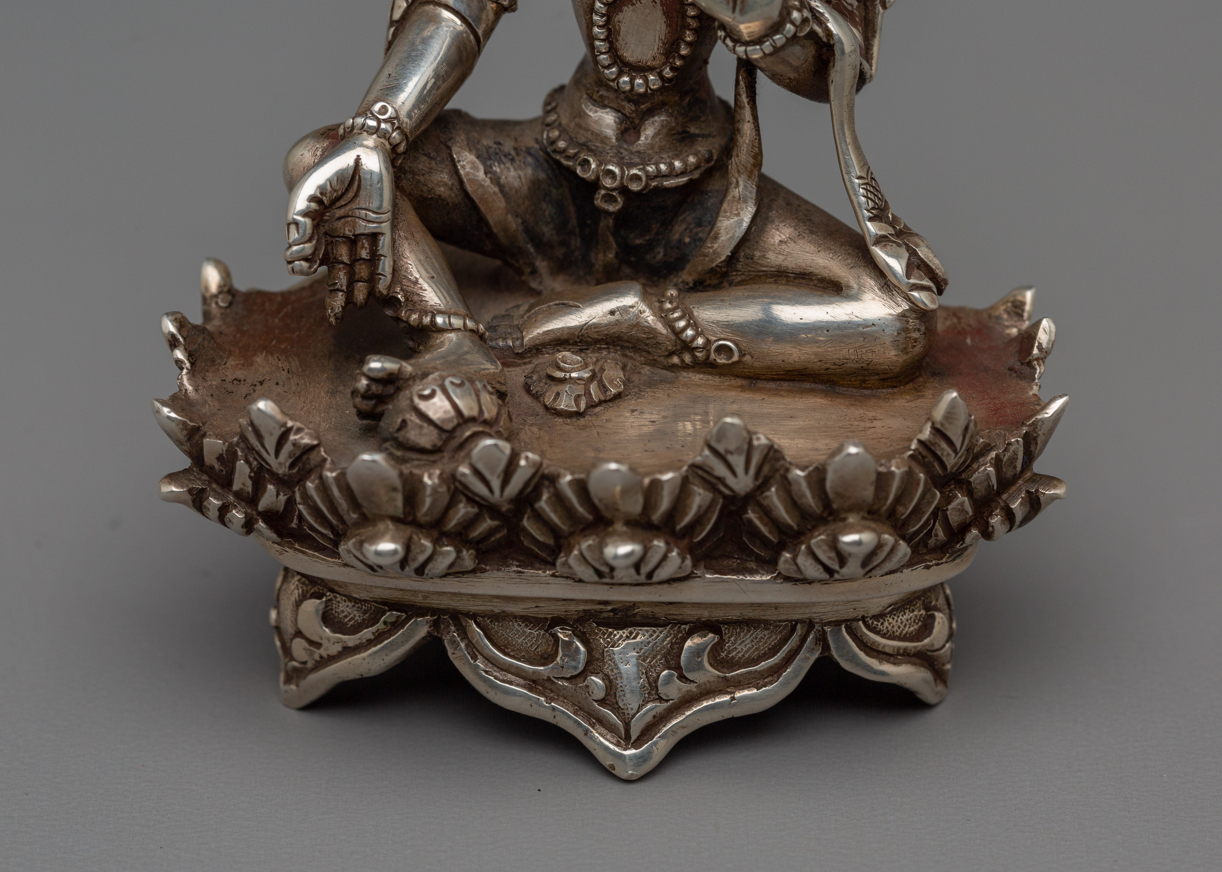 Handmade 92% Pure Silver Green Tara Statue | Mother of Liberation