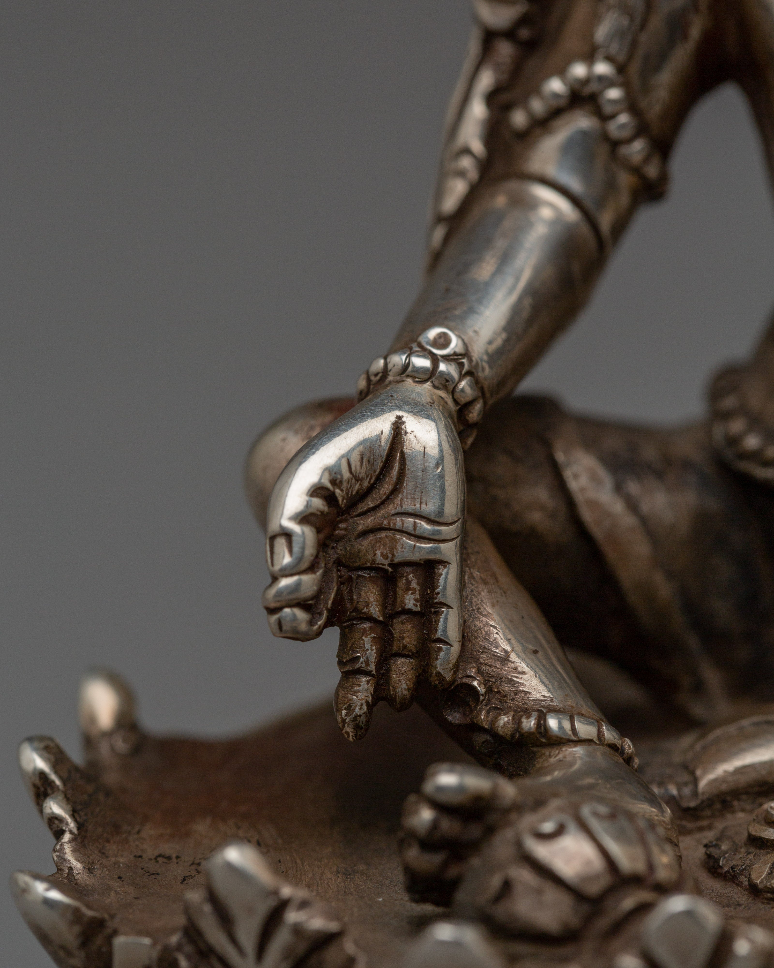 Handmade 92% Pure Silver Green Tara Statue | Mother of Liberation