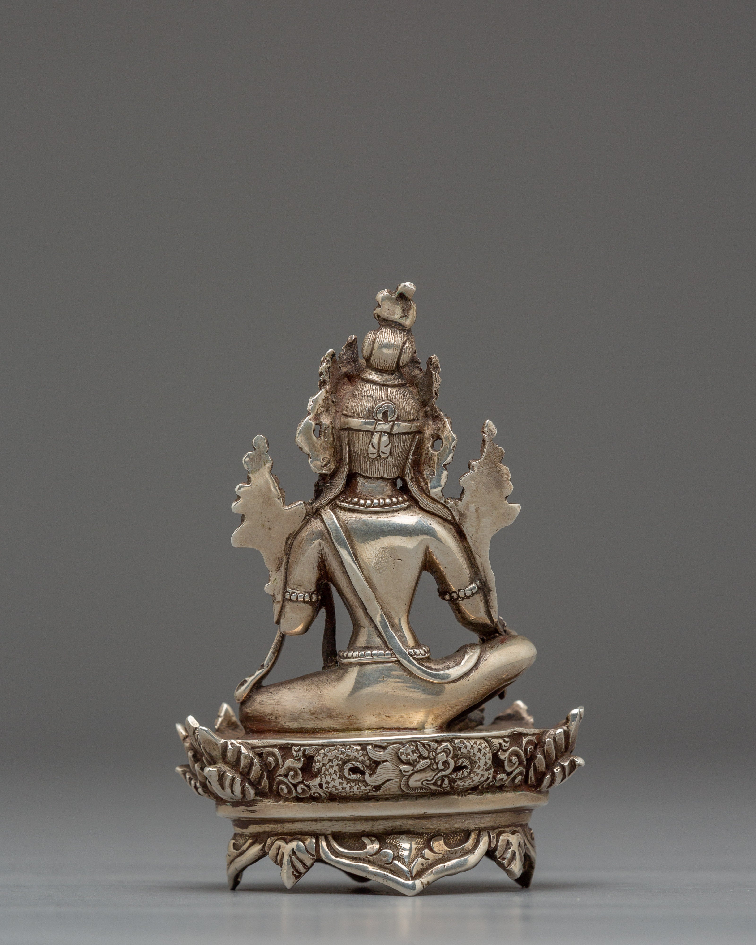 Handmade 92% Pure Silver Green Tara Statue | Mother of Liberation