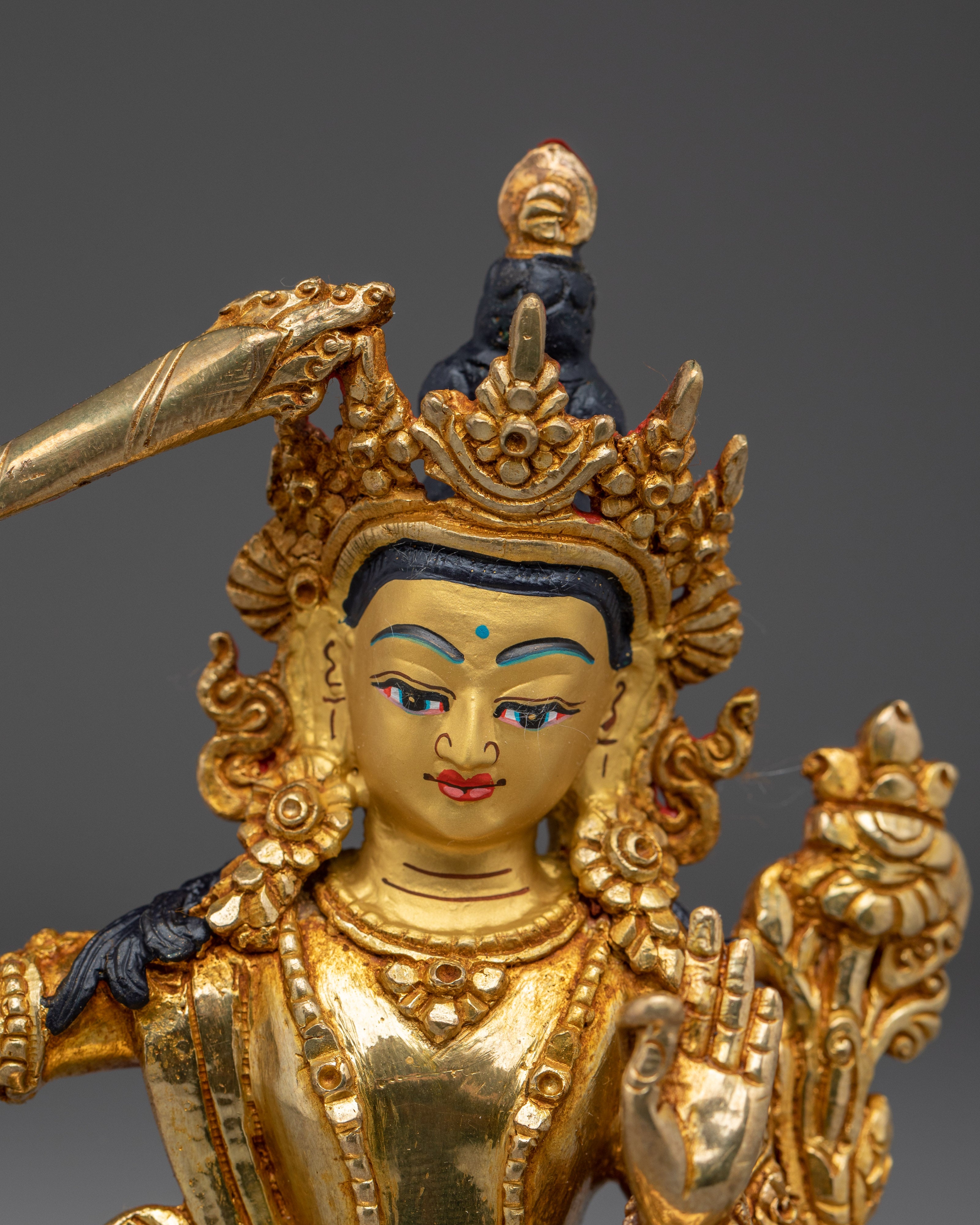 Wisdom Bodhisattva Golden Manjushri Statue | Handmade Himalayan Artwork