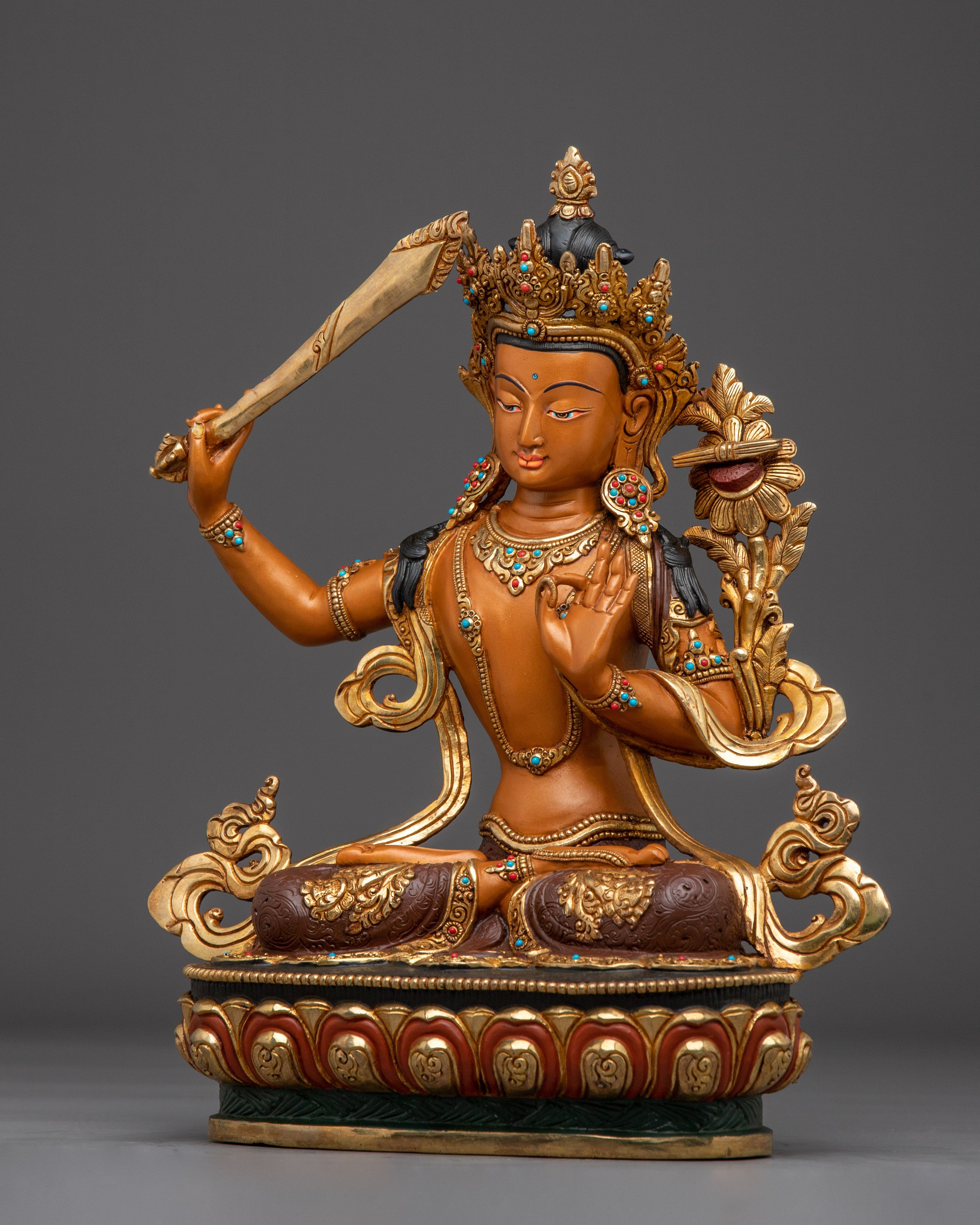 Tibetan Ultimate Wisdom Deity Manjushri Figurine | Himalayan Spiritual Artwork