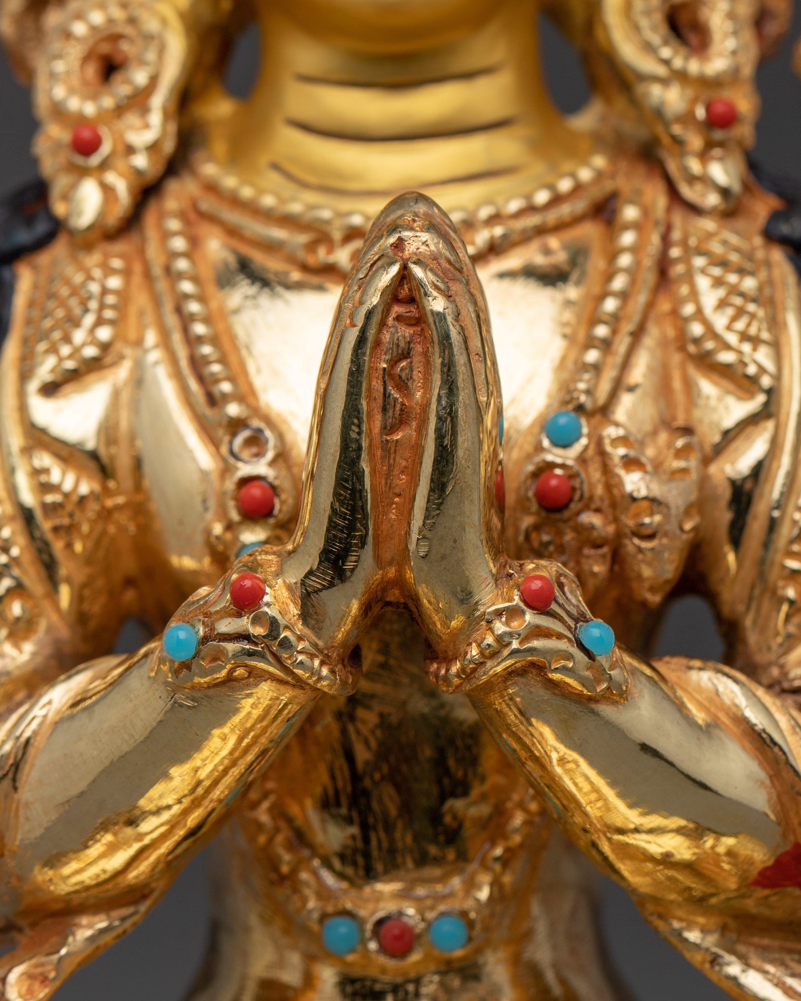 Four Armed Chenrezig Art with Copper Body | Tibetan Buddha of Compassion