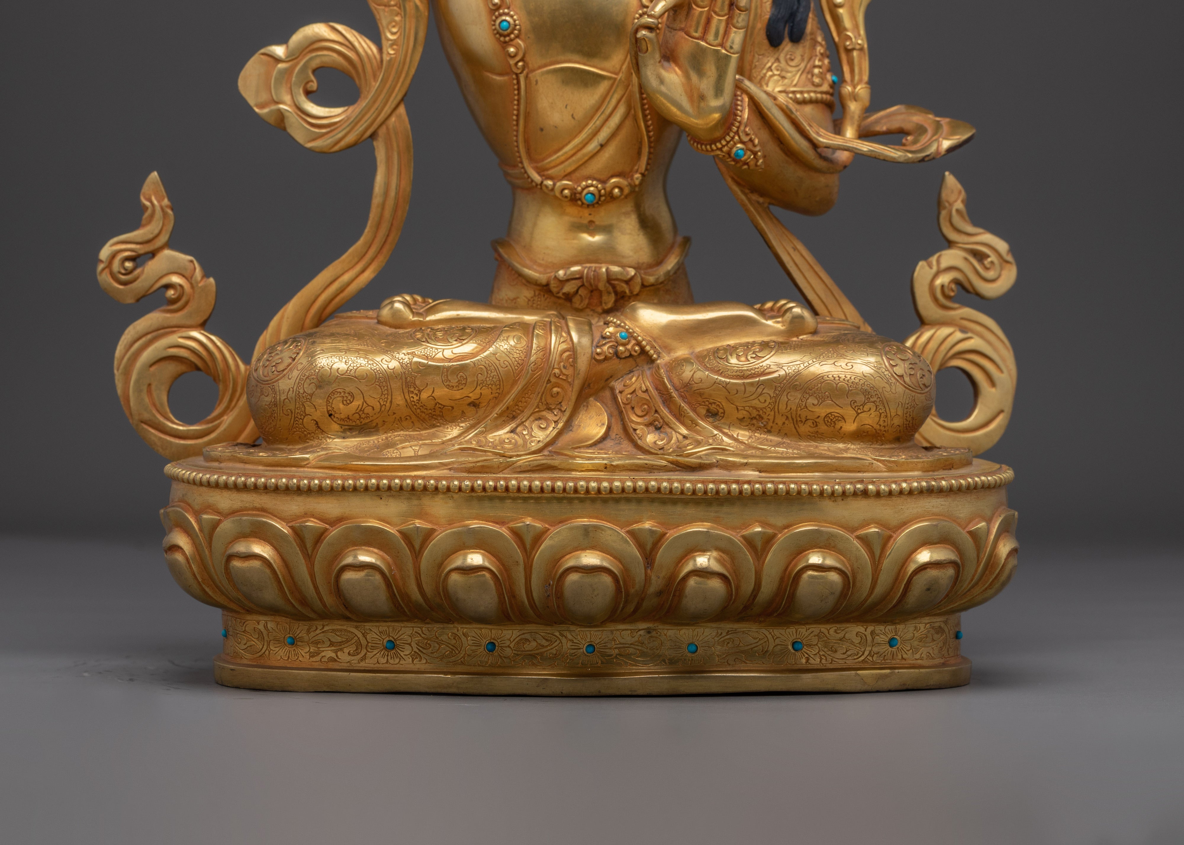 Wisdom Symbol Manjushri Golden Statue | Buddhist Spiritual Artwork