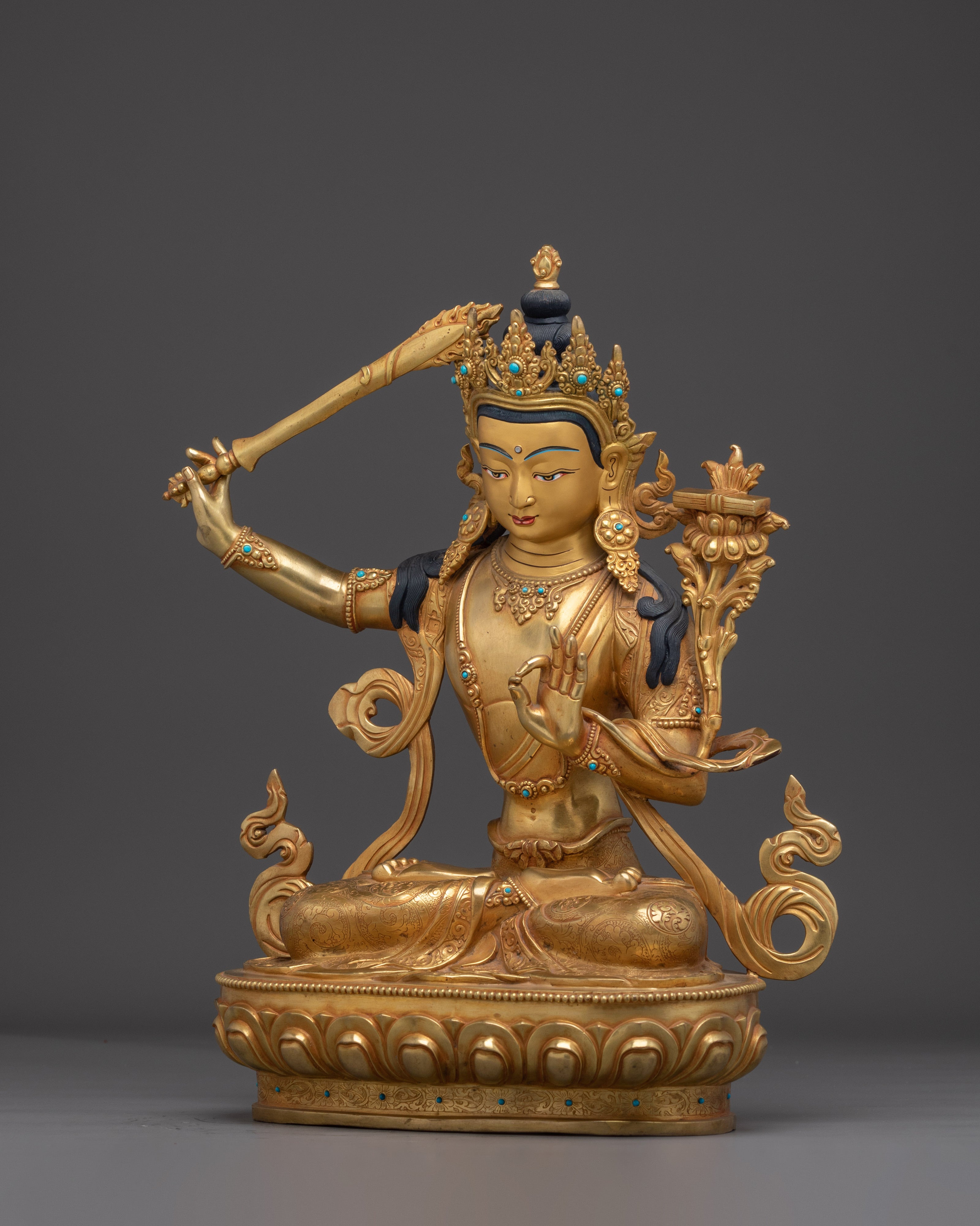 Wisdom Symbol Manjushri Golden Statue | Buddhist Spiritual Artwork