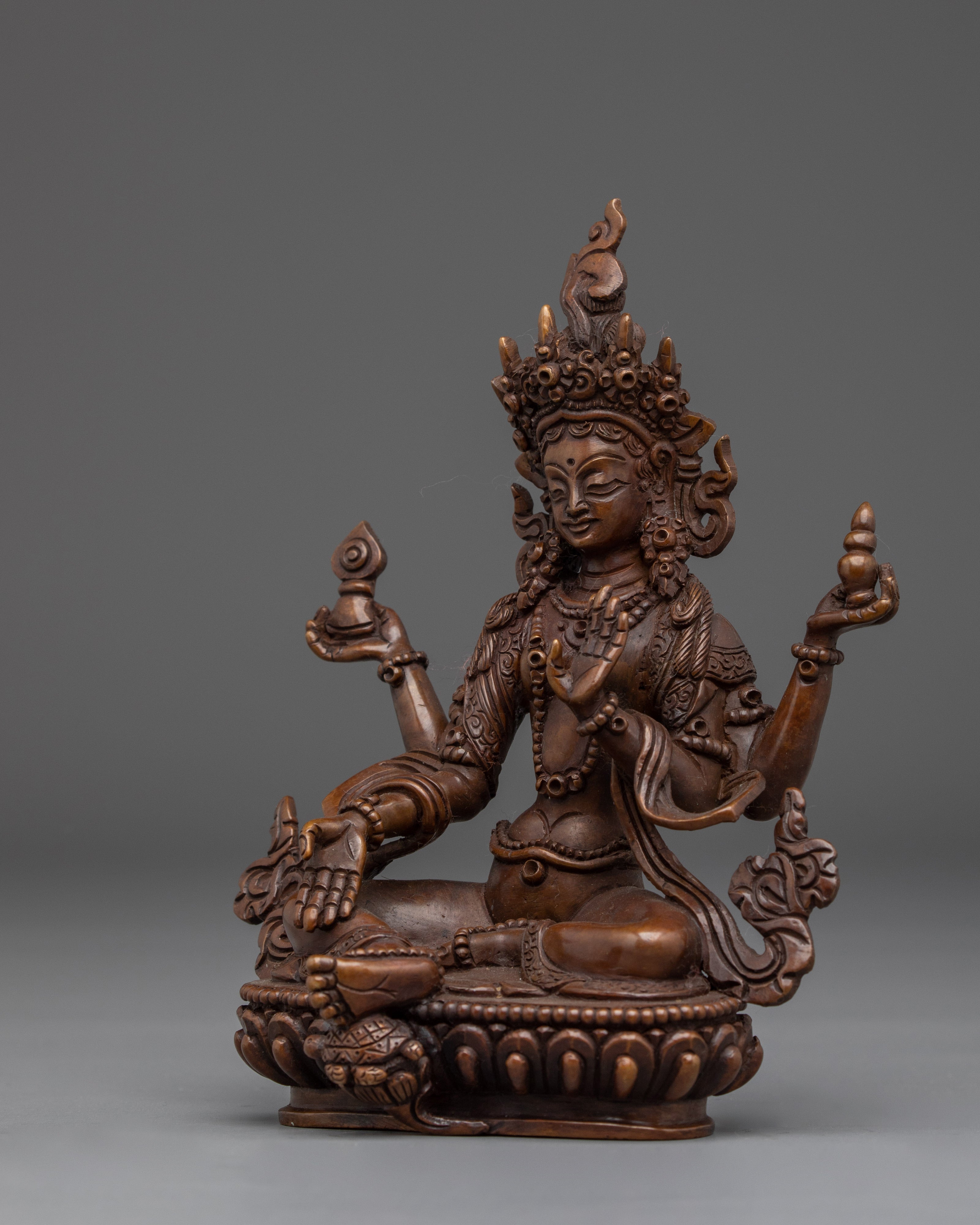Oxidized Copper Statue of Laxmi | Hindu Goddess of Wealth