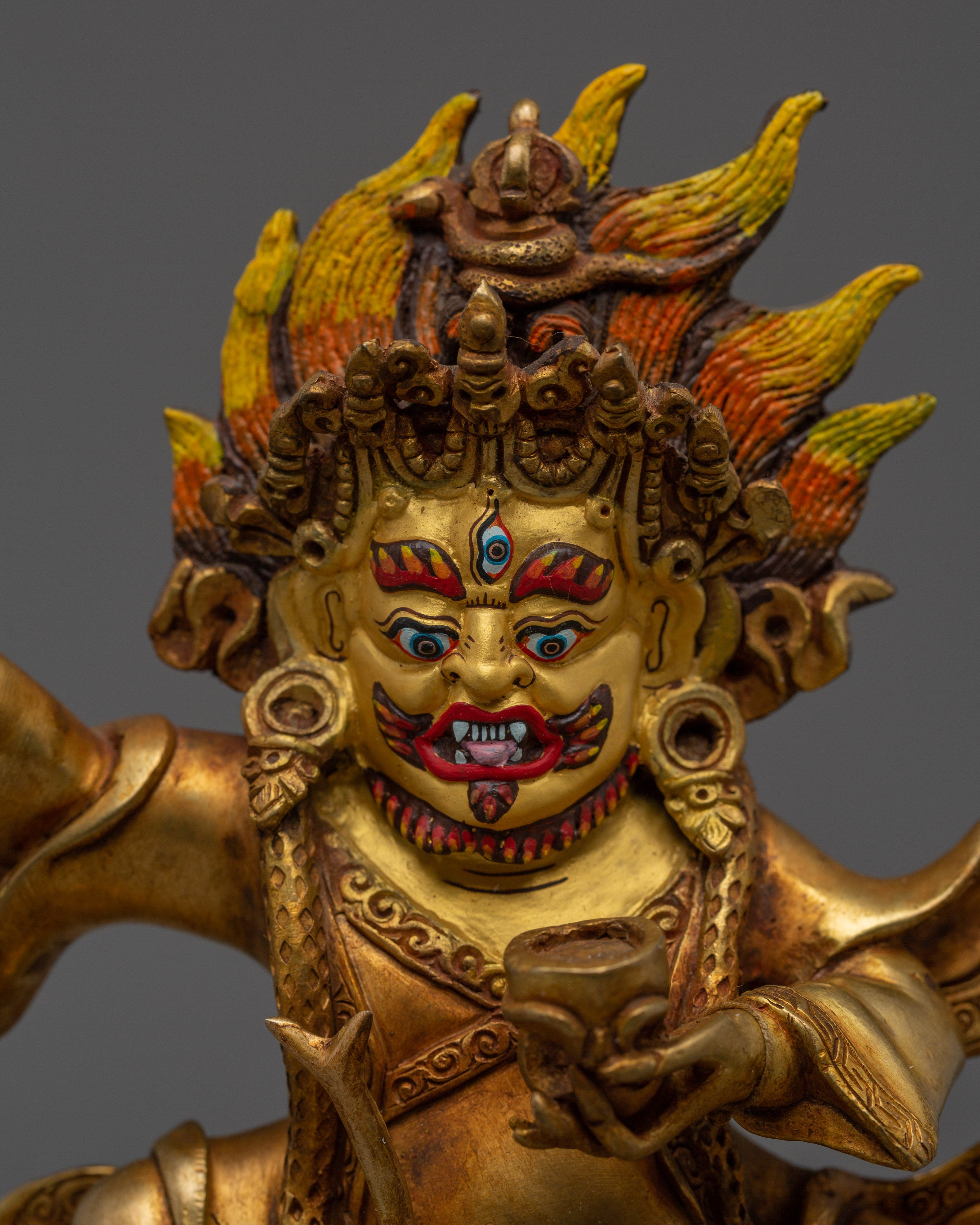 Mahakala Bernagchen Statue in 24K Gold | Handcrafted Buddhist Shrine Decor