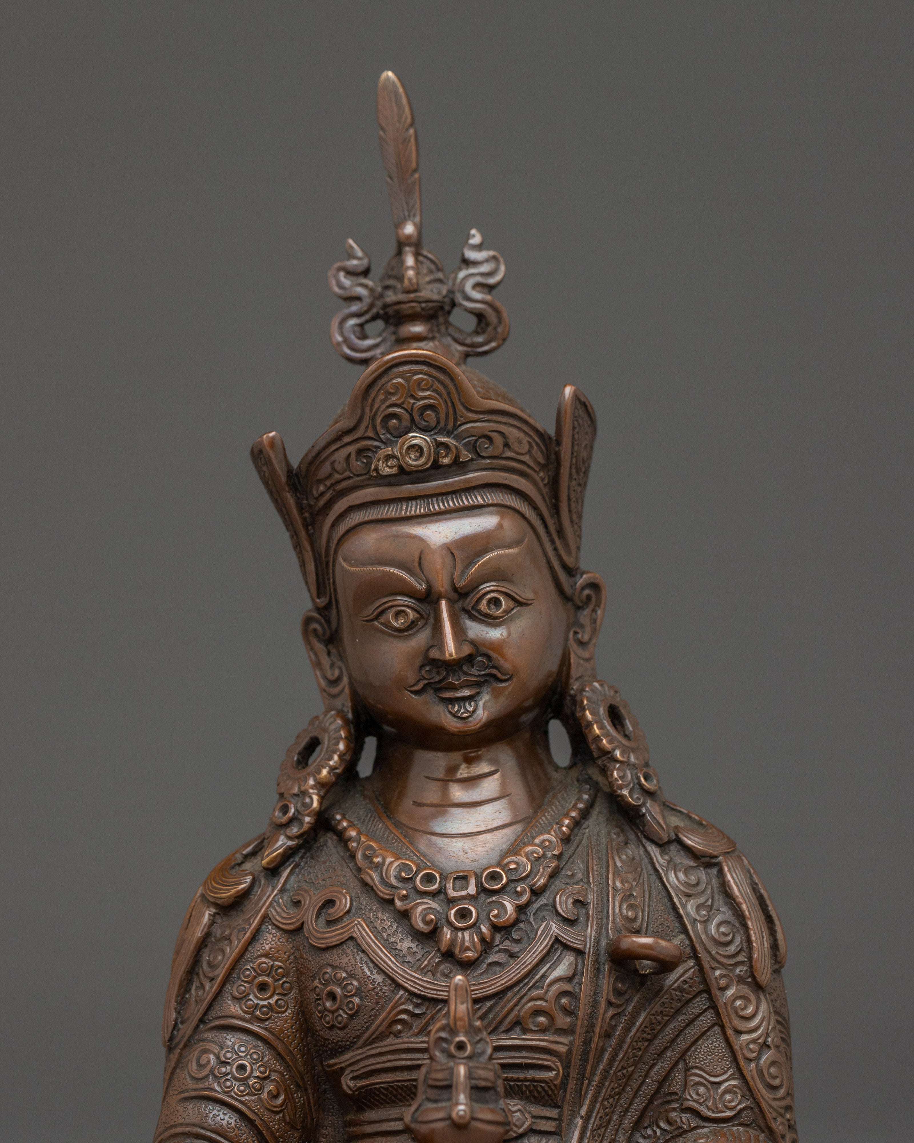 Oxidized Copper Guru Rinpoche Buddhist Statue | Sacred Padmasambhava for Shrine or Altar