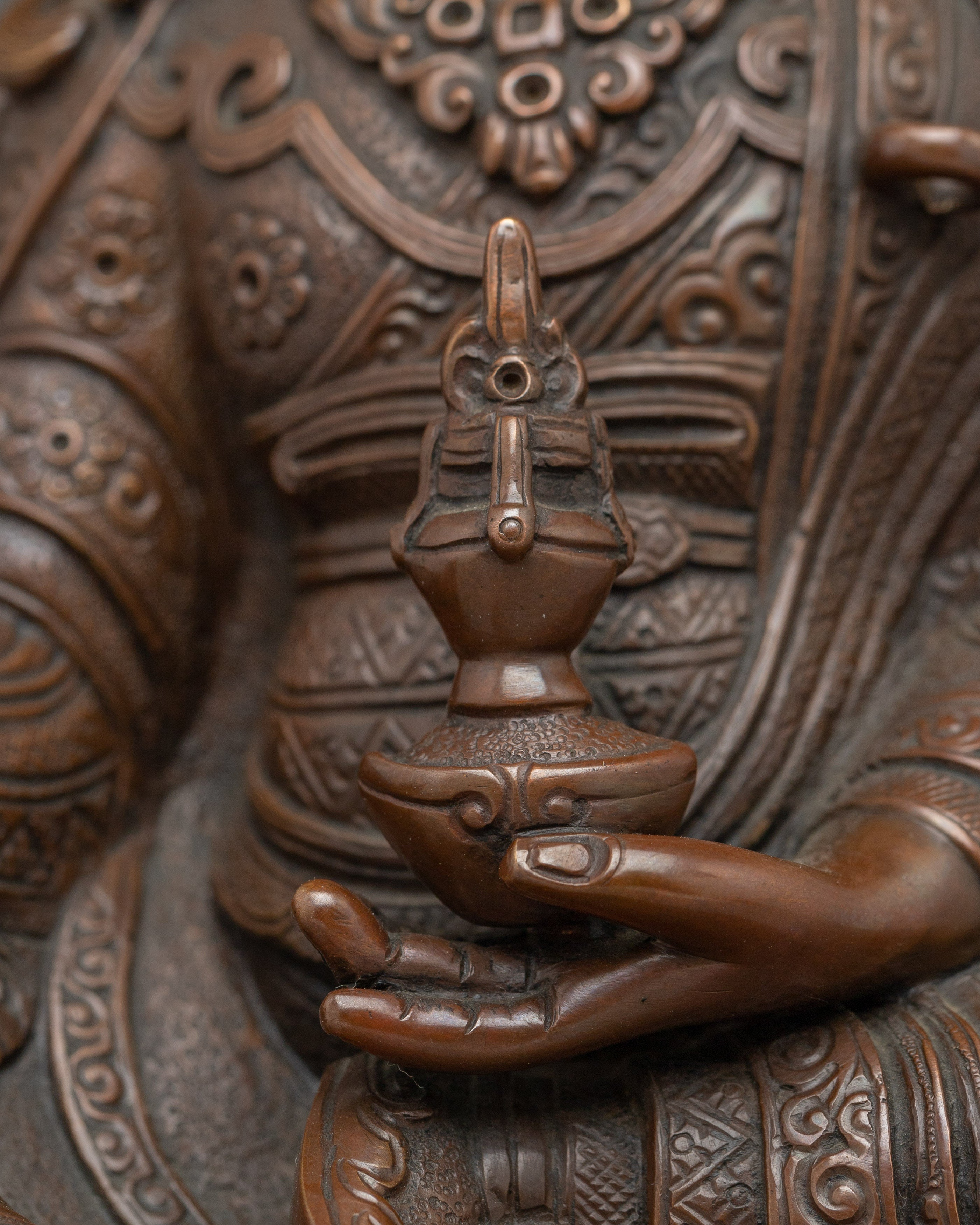 Oxidized Copper Guru Rinpoche Buddhist Statue | Sacred Padmasambhava for Shrine or Altar