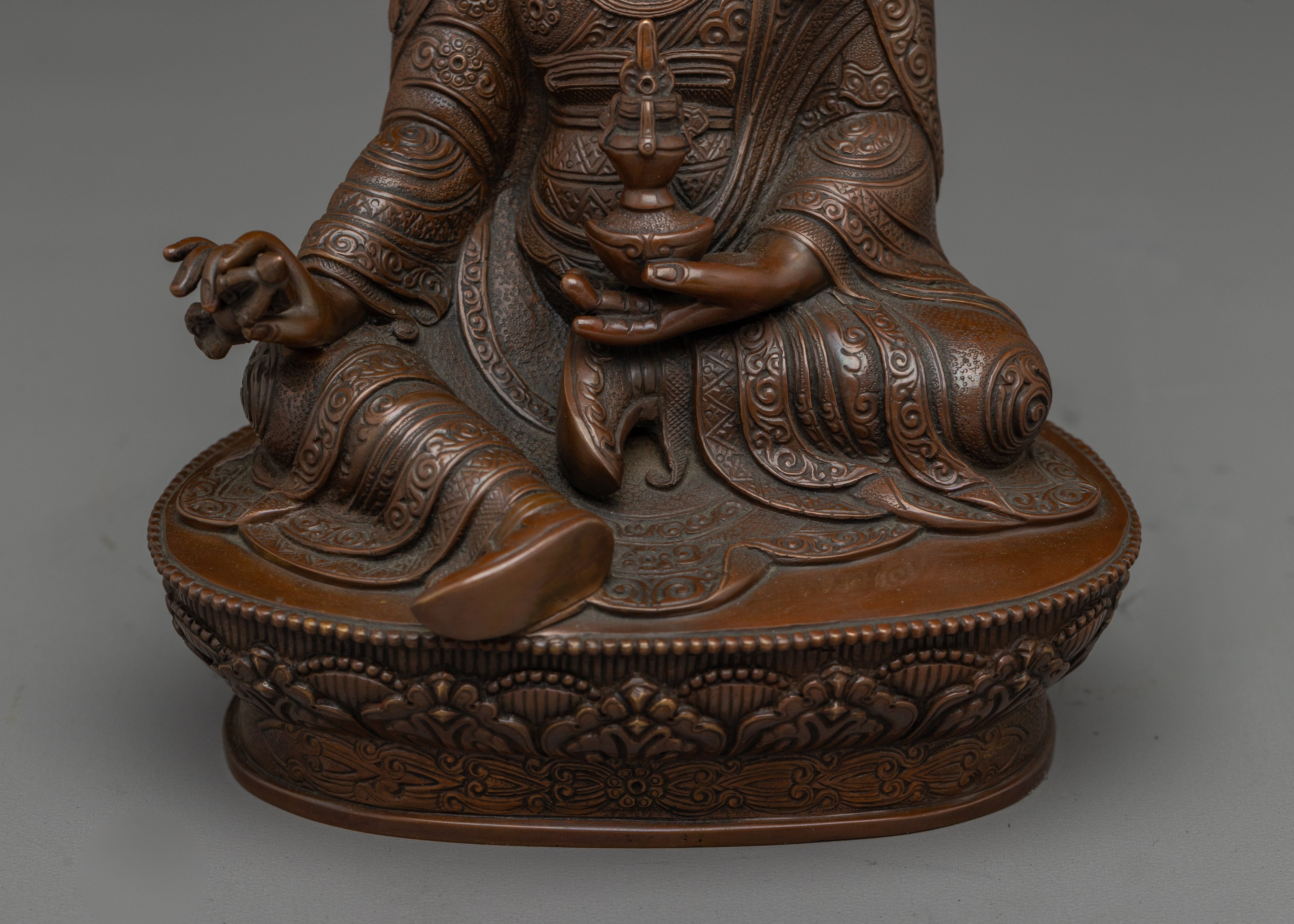 Oxidized Copper Guru Rinpoche Buddhist Statue | Sacred Padmasambhava for Shrine or Altar