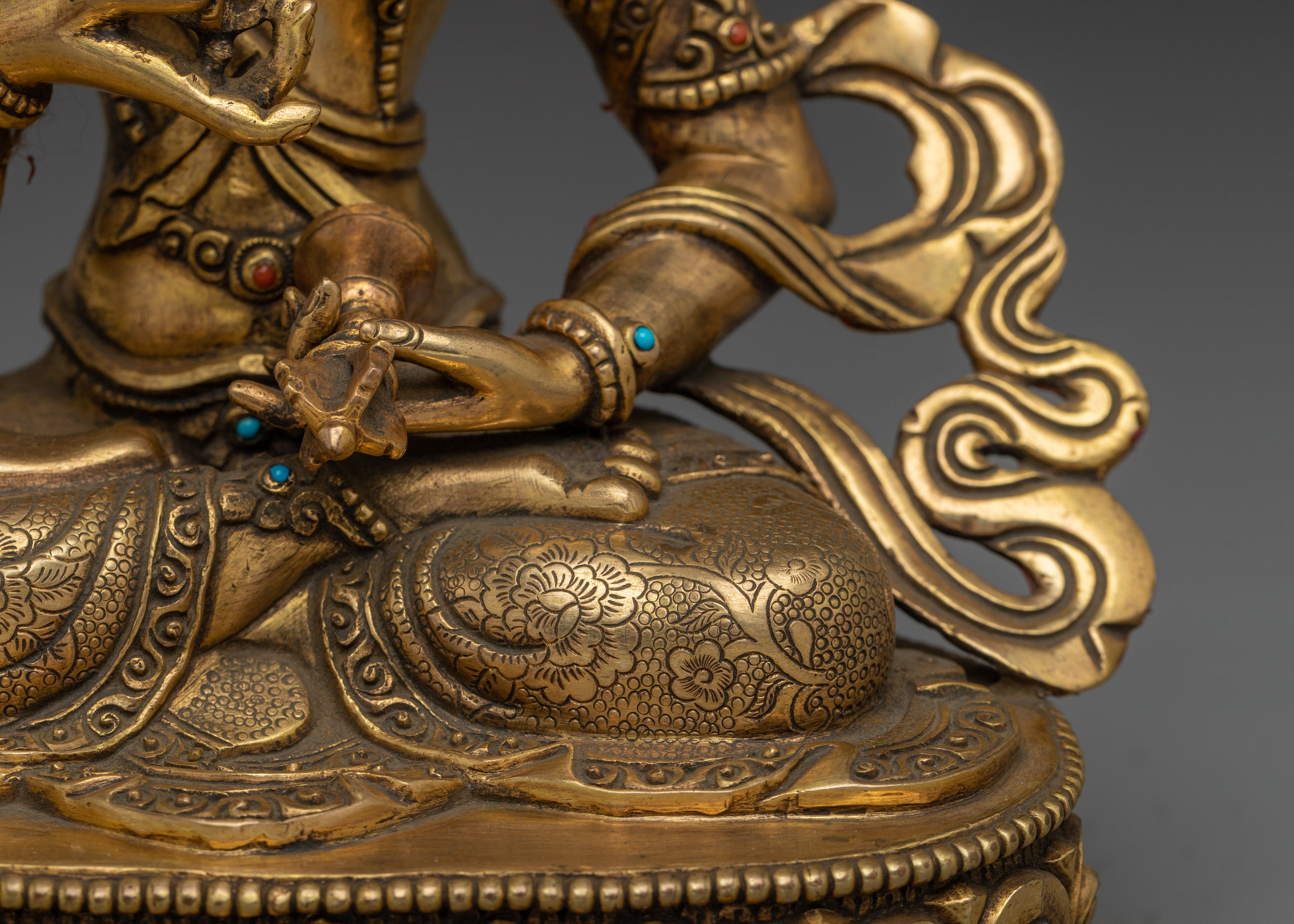 Gold Vajrasattva Statue with Gemstones | Copper Buddhist Deity for Altar and Purification
