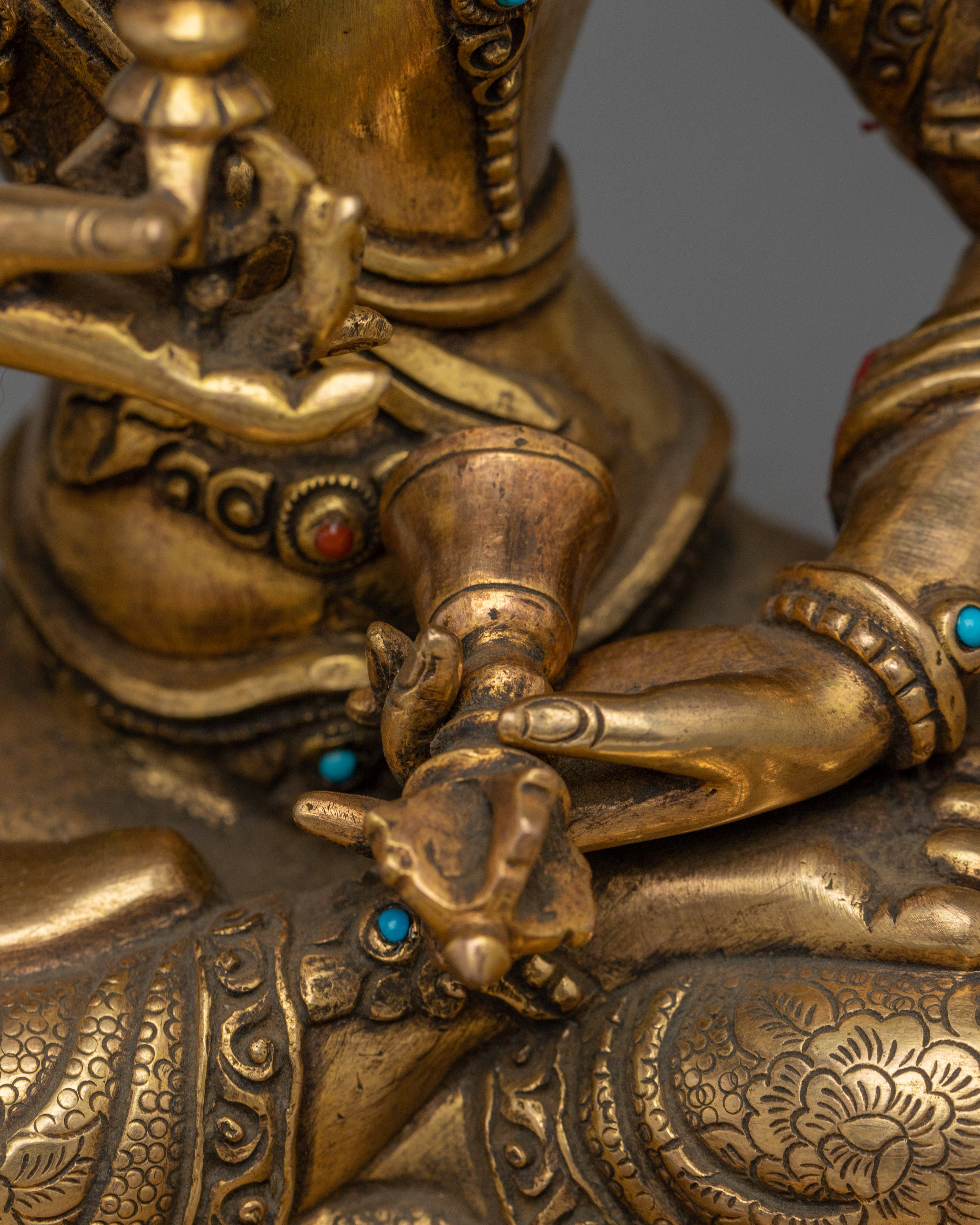 Gold Vajrasattva Statue with Gemstones | Copper Buddhist Deity for Altar and Purification