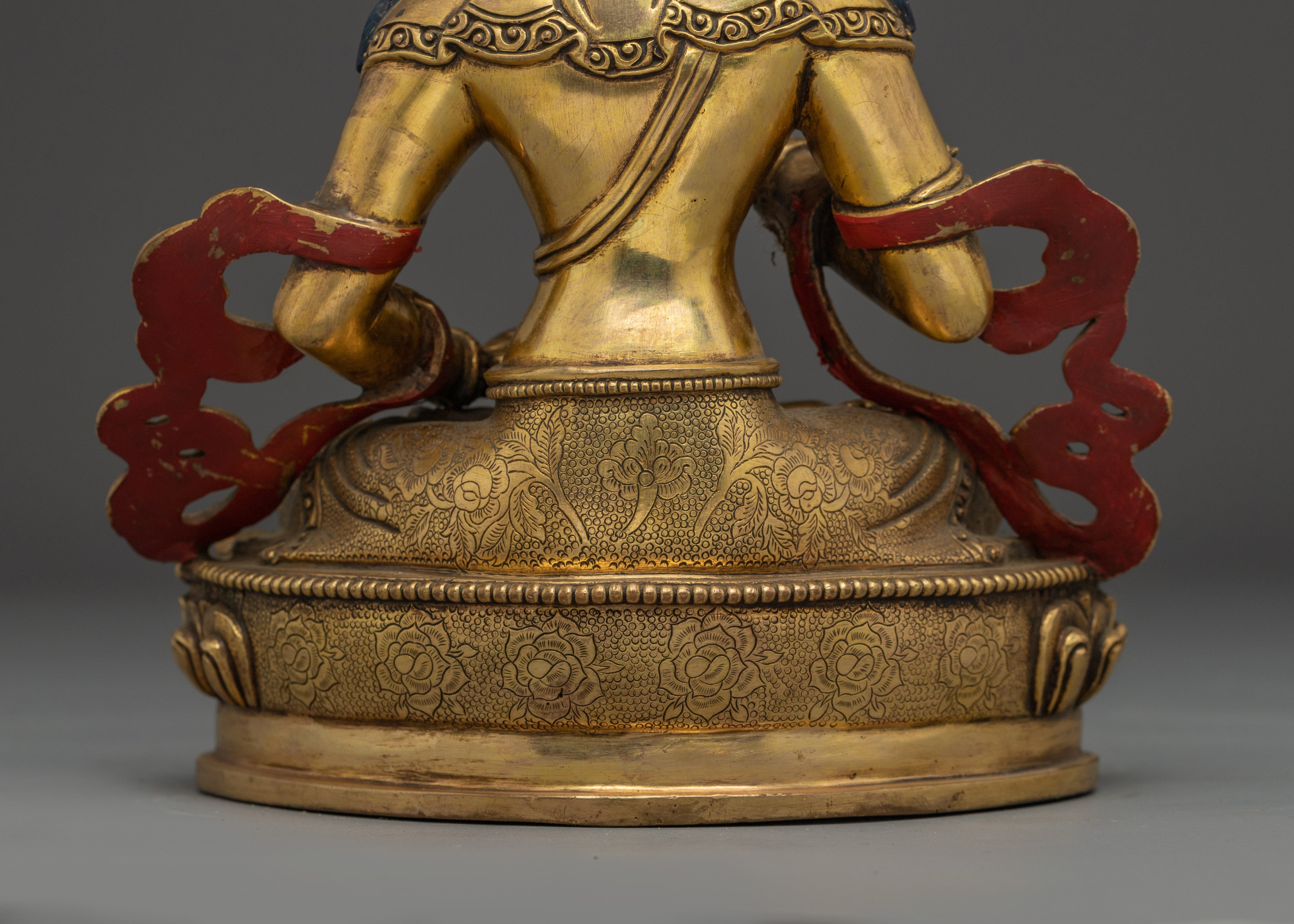 Gold Vajrasattva Statue with Gemstones | Copper Buddhist Deity for Altar and Purification