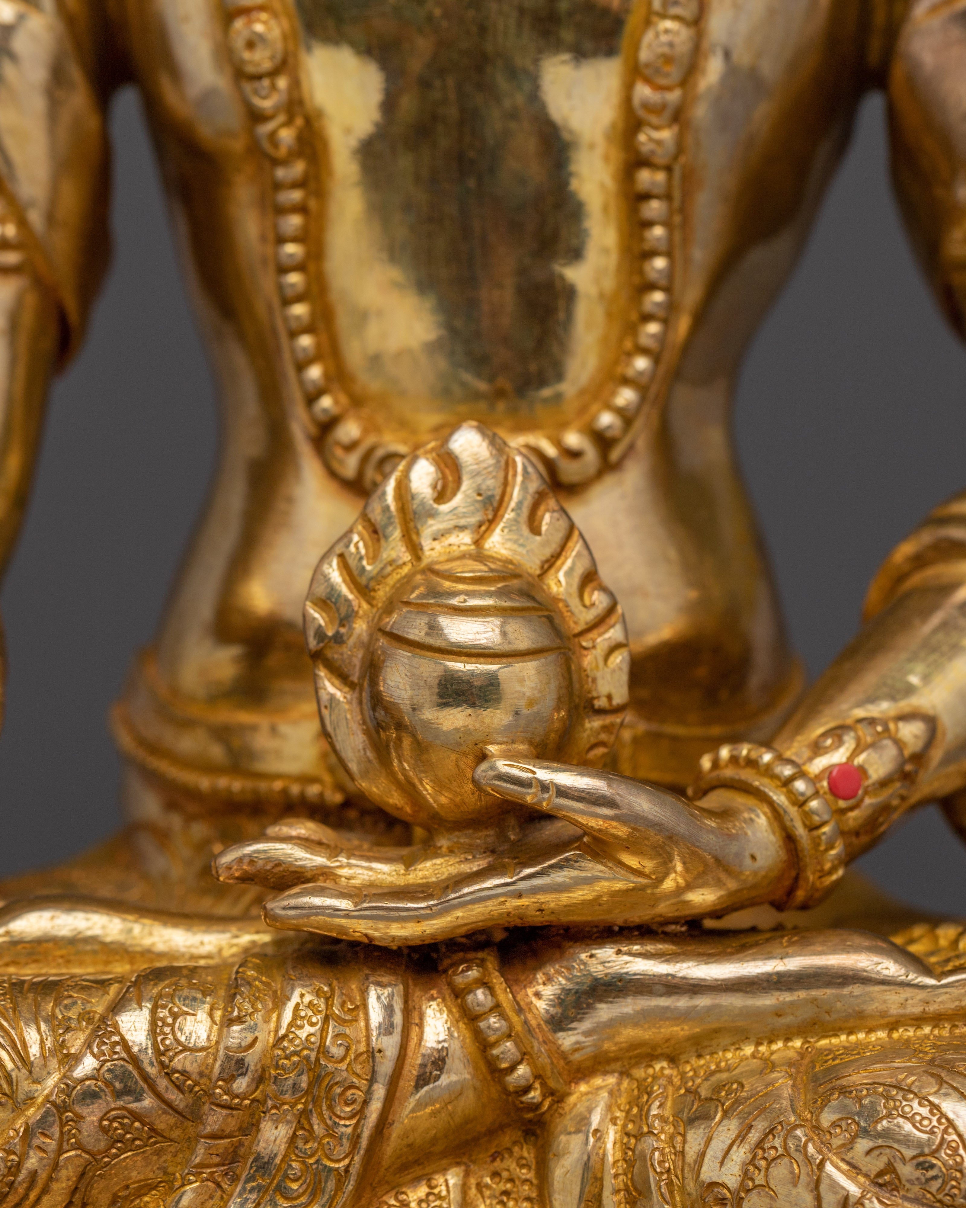 Gold Gilded Kshitigarbha Statue | Copper Buddhist Bodhisattva Sculpture for Altar