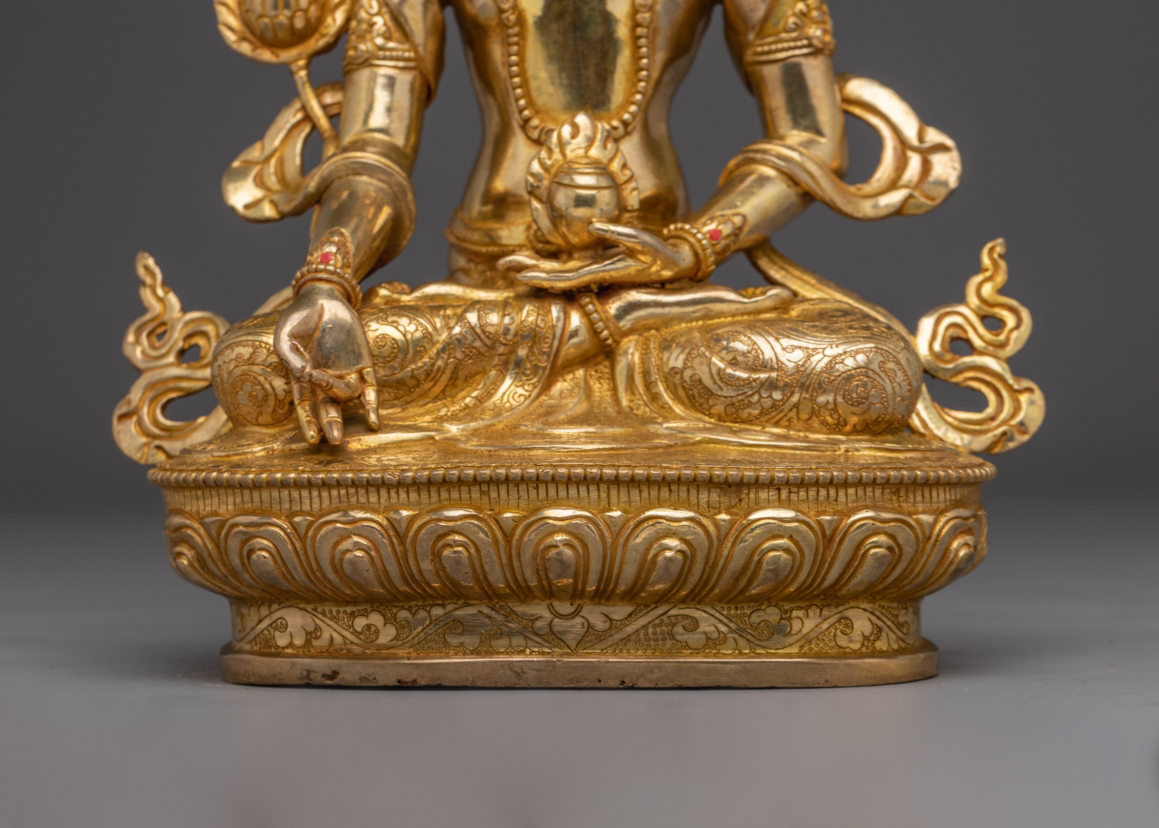 Gold Gilded Kshitigarbha Statue | Copper Buddhist Bodhisattva Sculpture for Altar