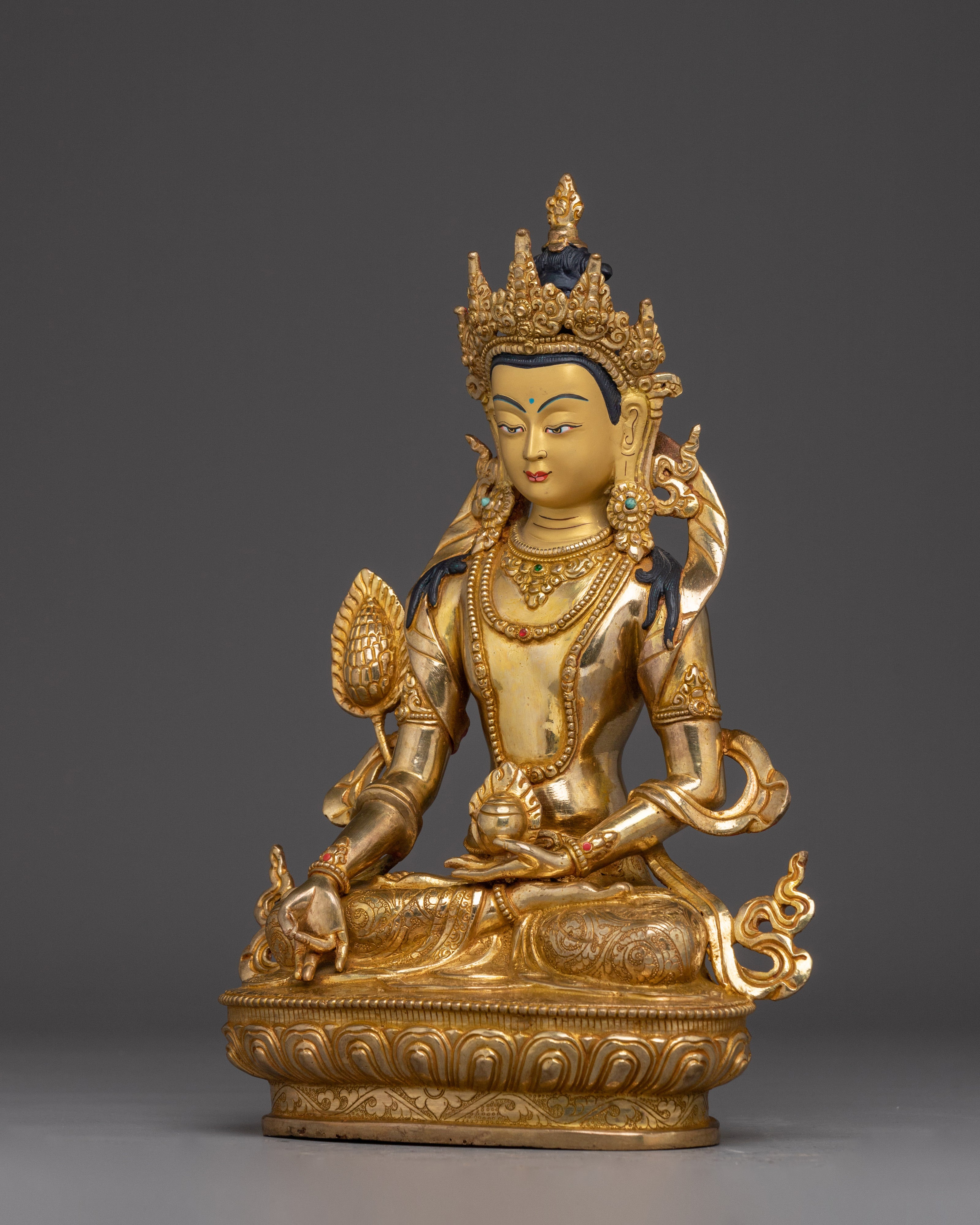 Gold Gilded Kshitigarbha Statue | Copper Buddhist Bodhisattva Sculpture for Altar