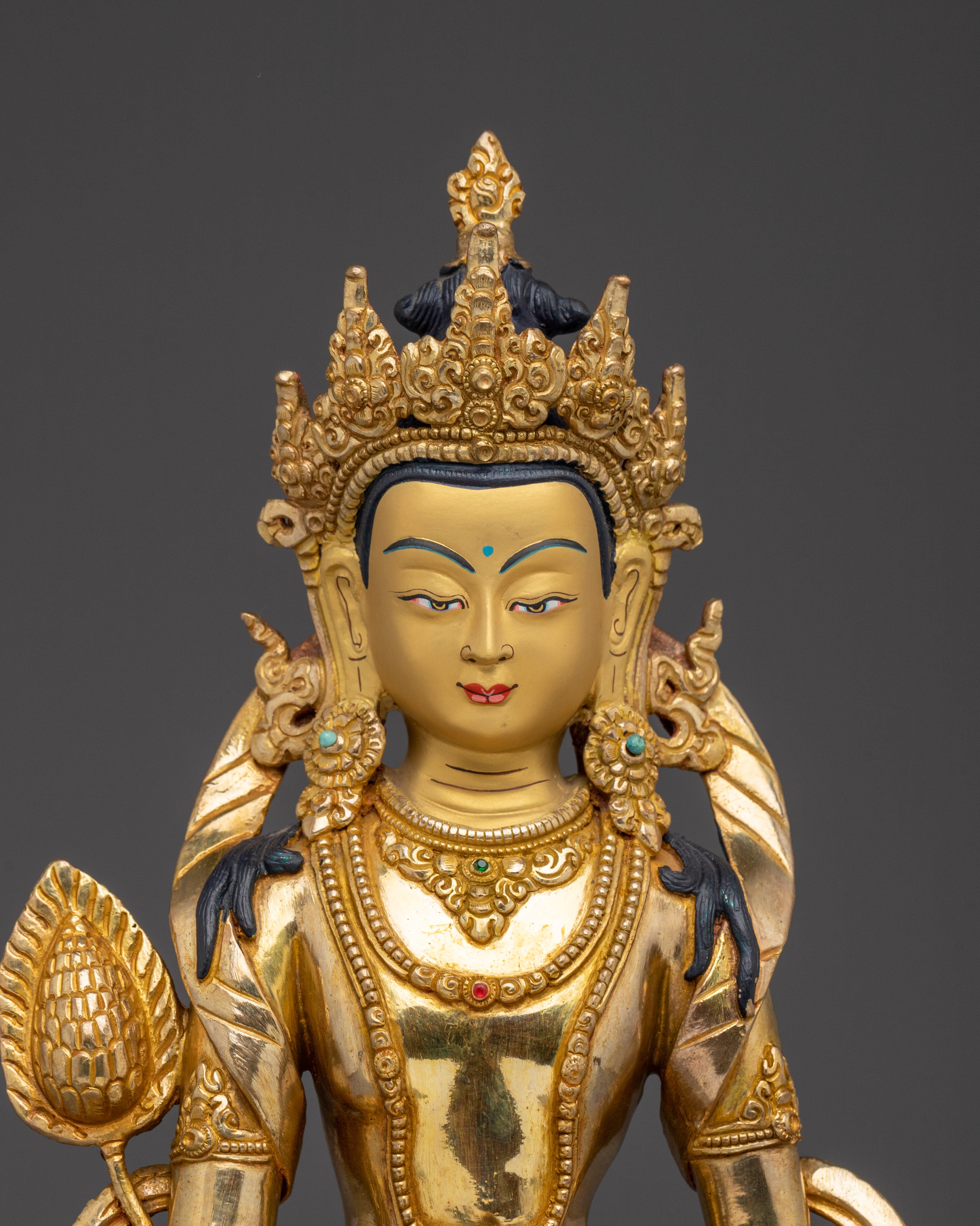 Gold Gilded Kshitigarbha Statue | Copper Buddhist Bodhisattva Sculpture for Altar