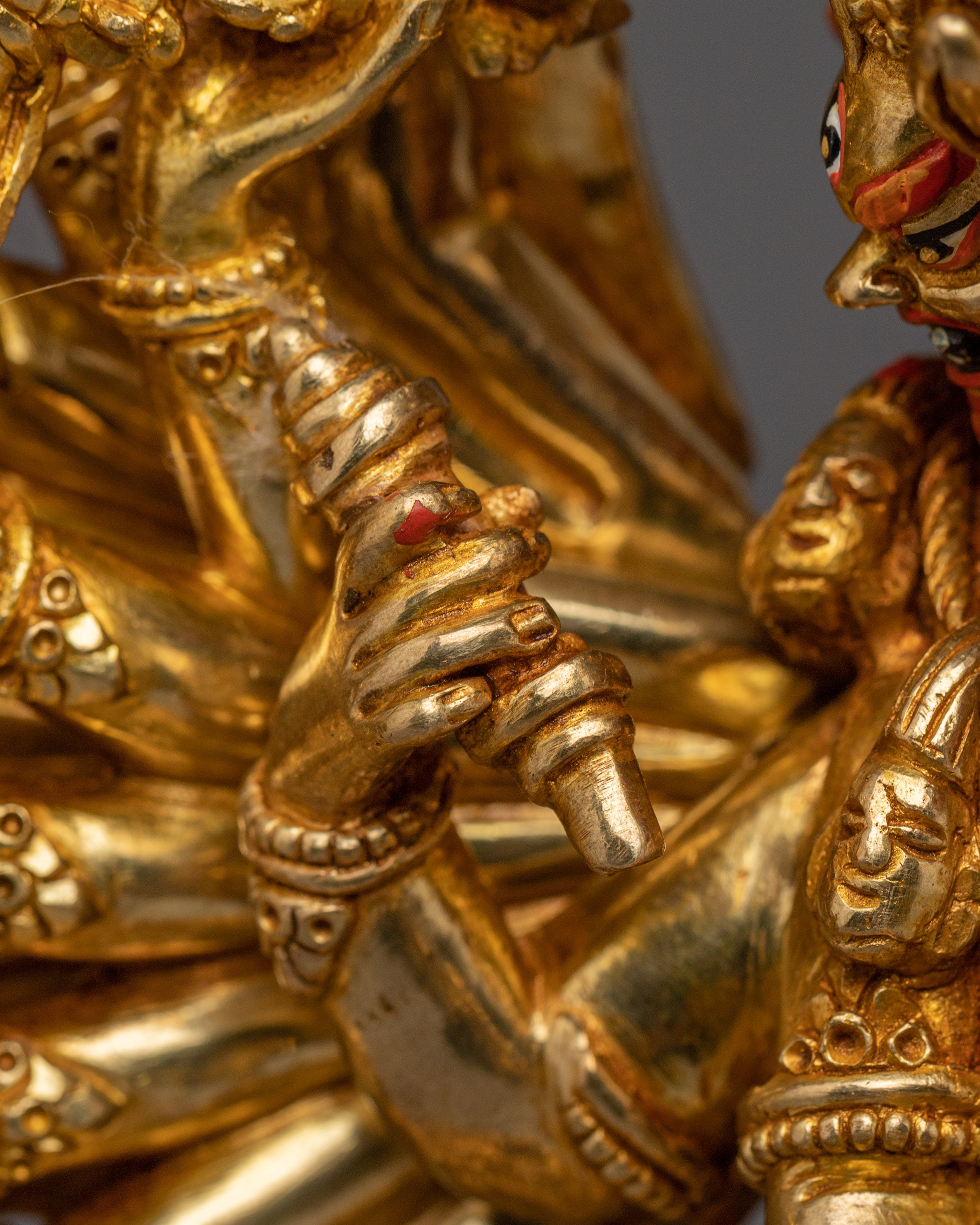 24K Gold Gilded Yamantaka Statue | Copper Buddhist Deity of Wisdom